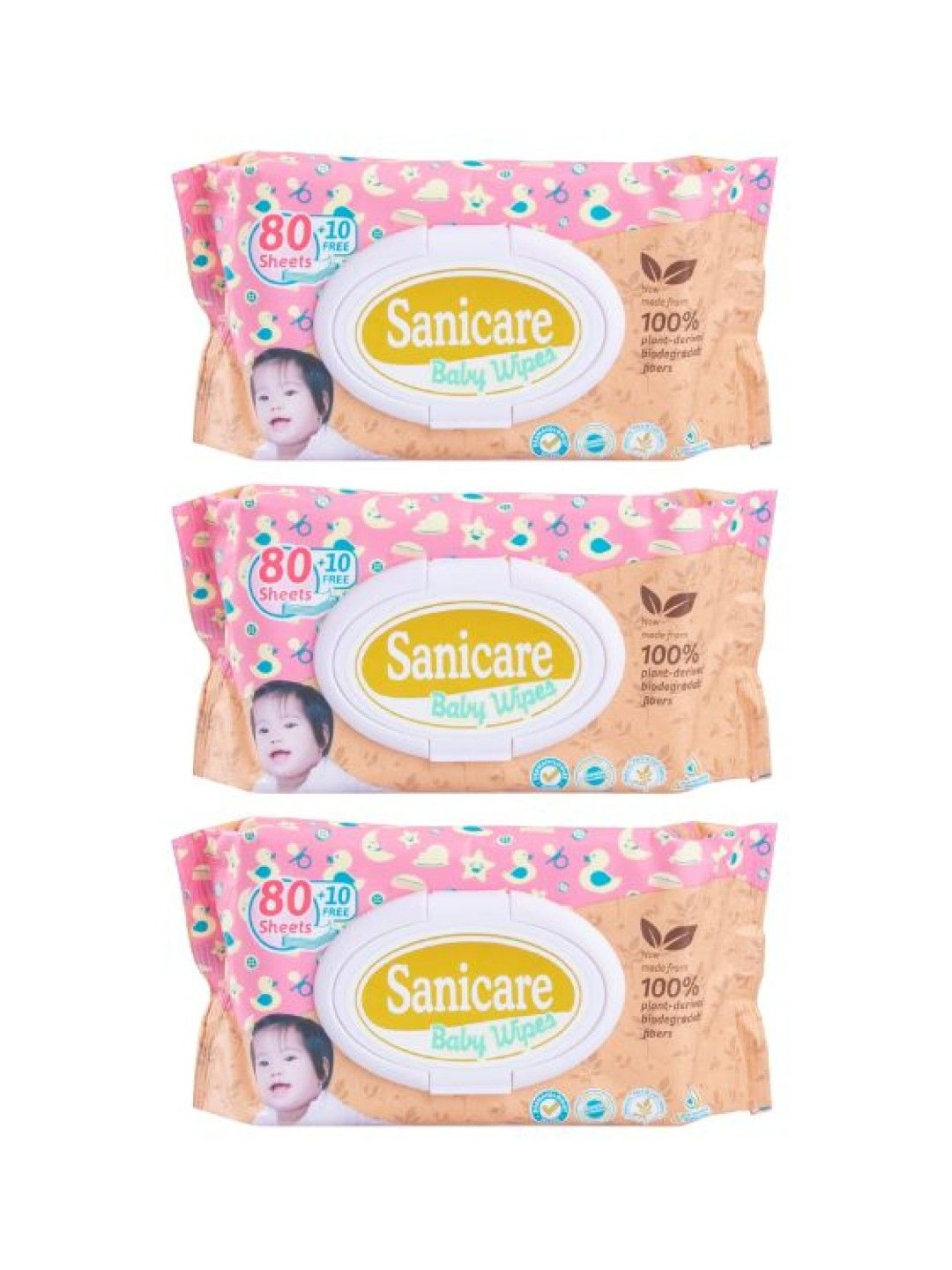 Sanicare [Bundle of 3] Baby Wipes Bamboo Fiber (80+10 Sheets) (No Color- Image 1)