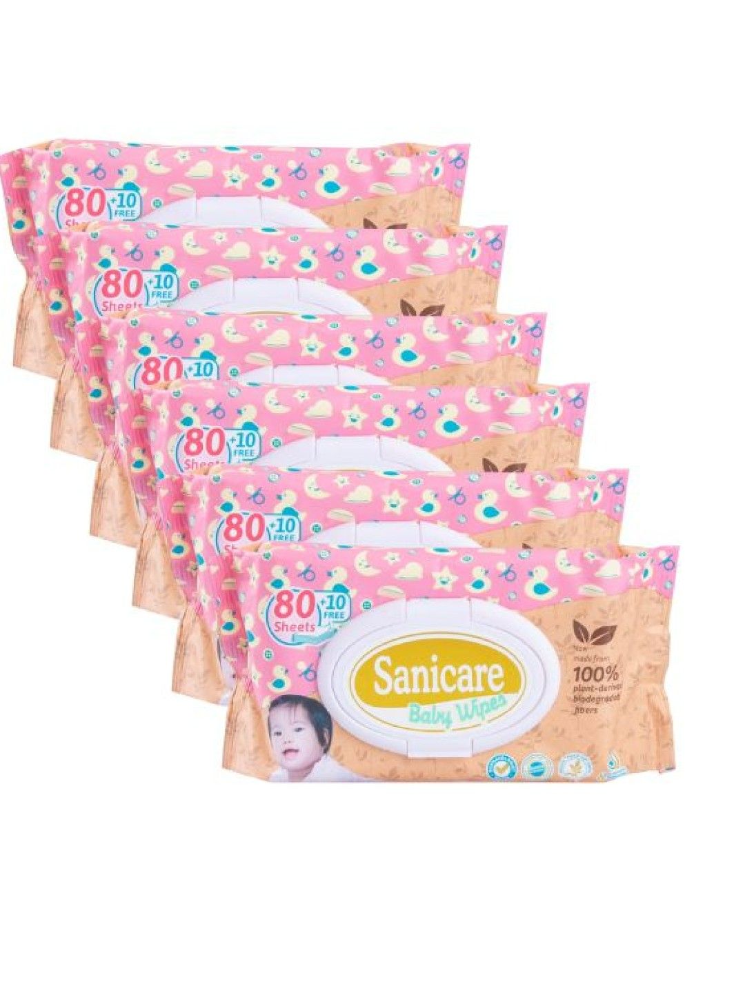 Sanicare [Bundle of 6 ] Baby Wipes Bamboo Fiber (80+10 Sheets)