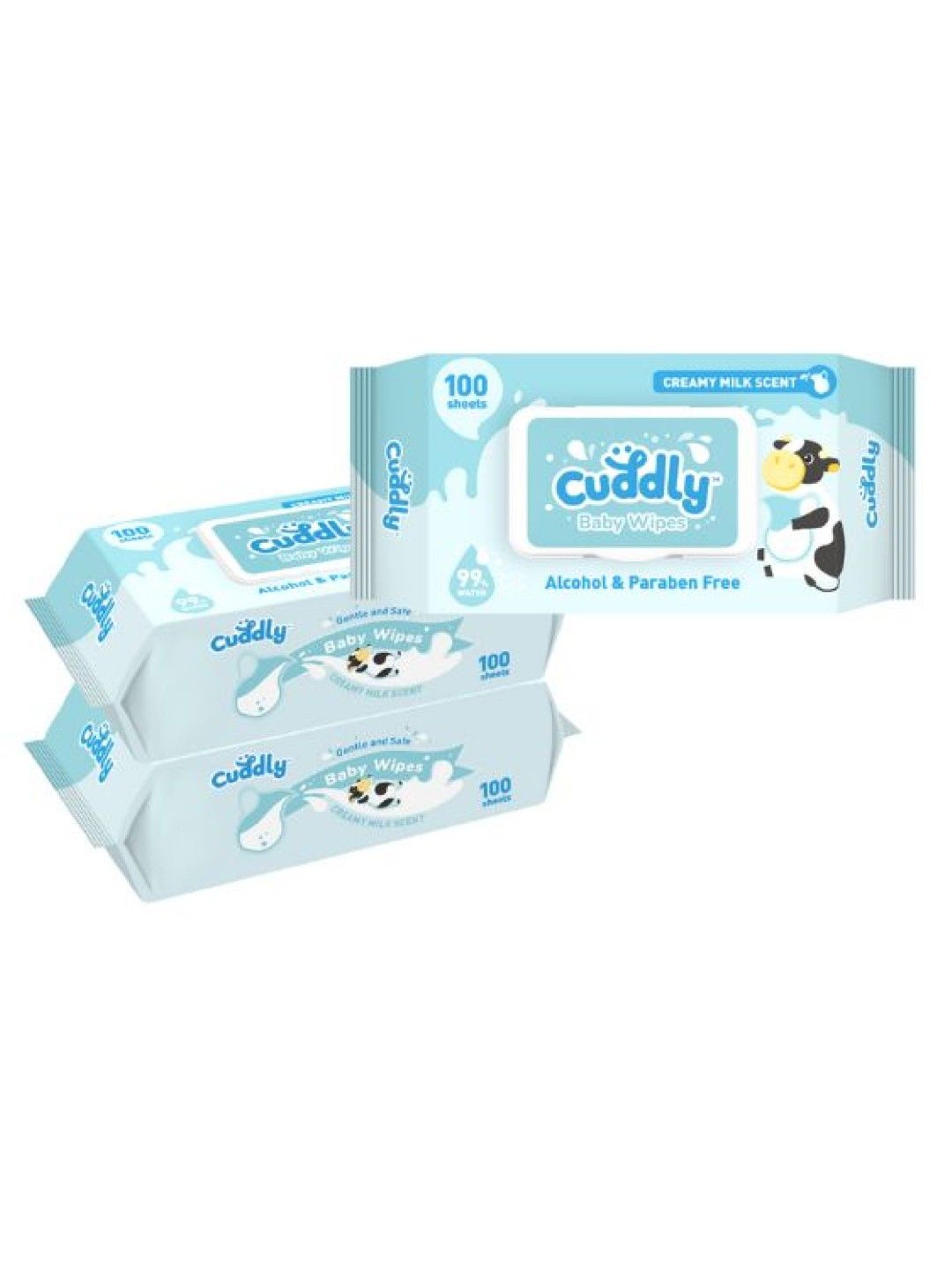 Cuddly NEW Baby Wipes Creamy Milk Scent (100s) x 3 packs (No Color- Image 1)