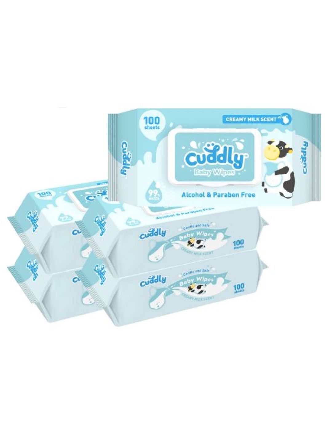 Cuddly NEW Baby Wipes Creamy Milk Scent (100s) x 5 packs (No Color- Image 1)