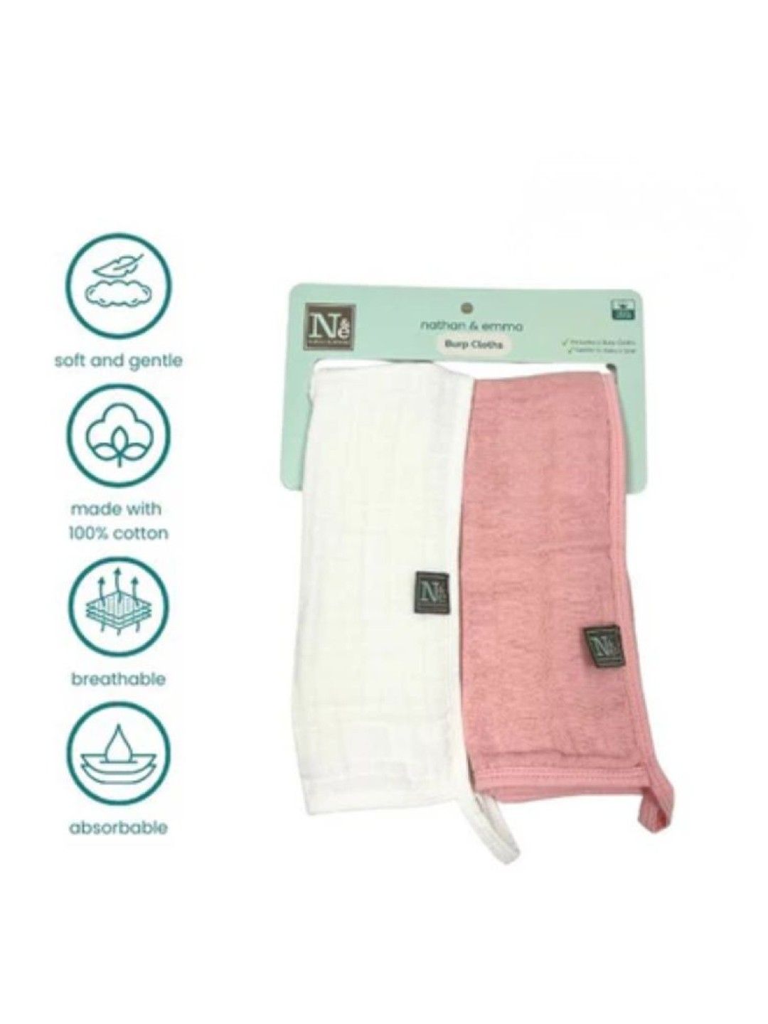 Nathan & Emma Burp cloth 2s (Baby Pink and White) (No Color- Image 2)