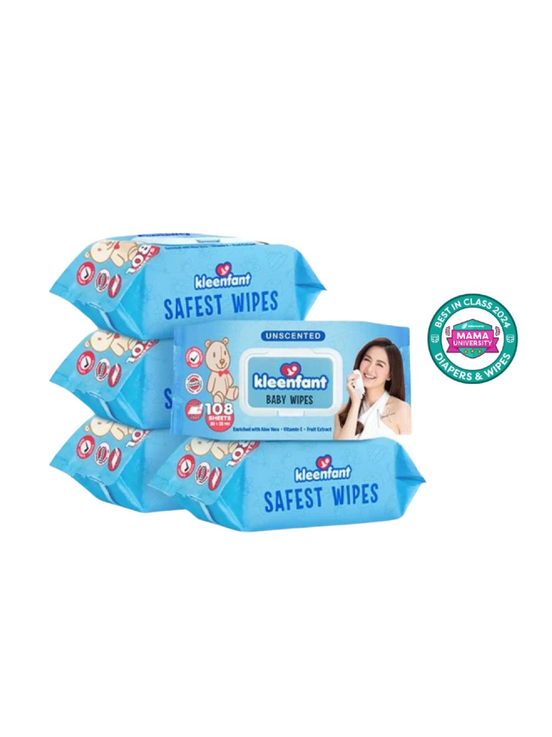 Kleenfant Unscented Baby Wipes (108 sheets) Pack of 5 (No Color- Image 1)