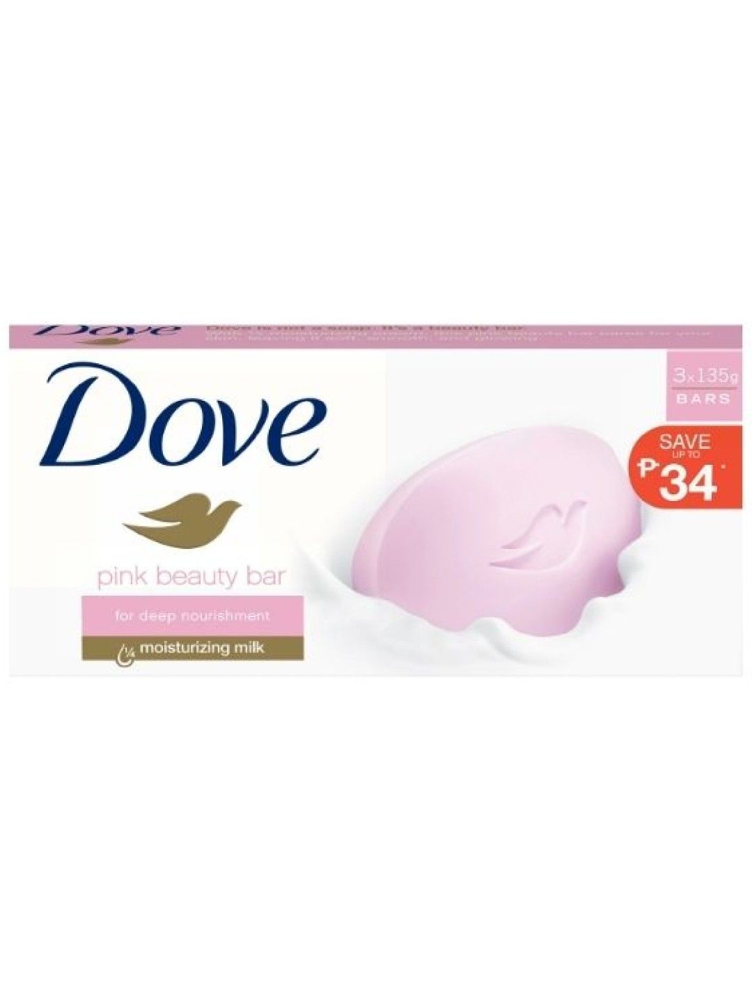 Dove Bar Soap Pink Beauty Bar Bundle of 3 (135g)
