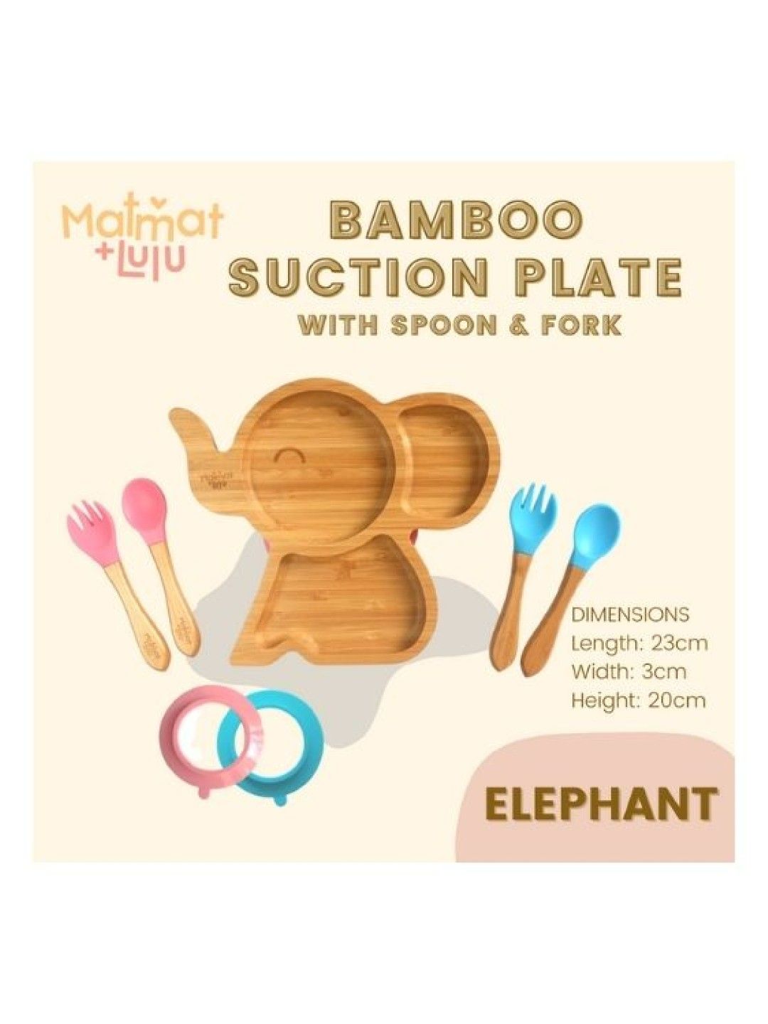 Matmat + Lulu Elephant Premium Bamboo Plate (with Spoon and Fork) (No Color- Image 2)