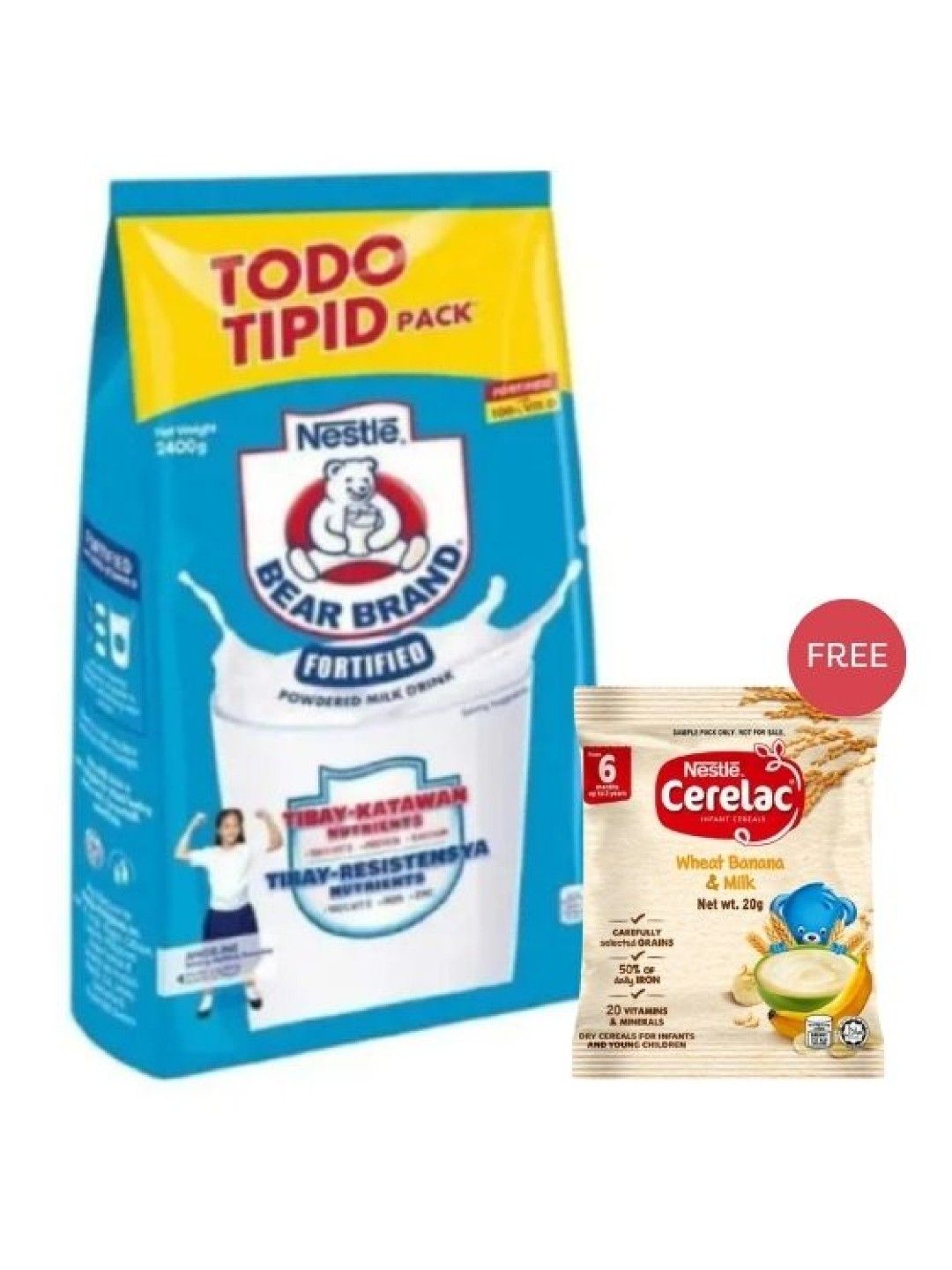 Bear Brand Fortified Powdered Milk Drink (2.4kg) with [FREE] Cerelac Banana 20g (16 pcs)