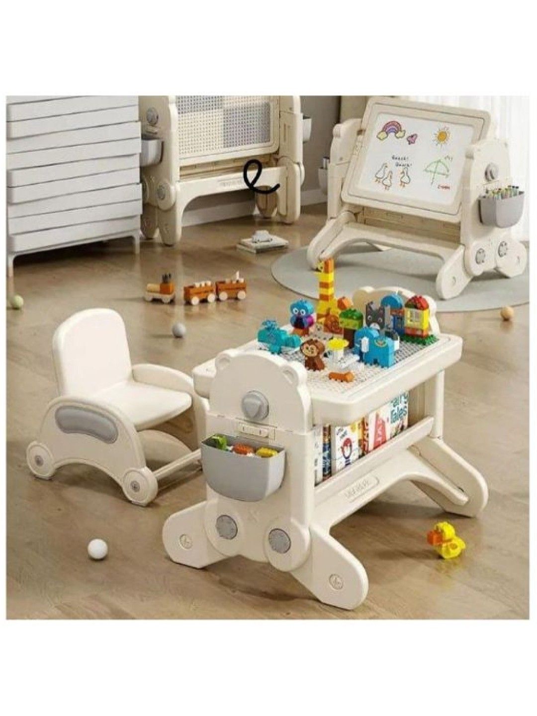 QT Hub Bear Multifunctional table and chair set (Gray- Image 1)