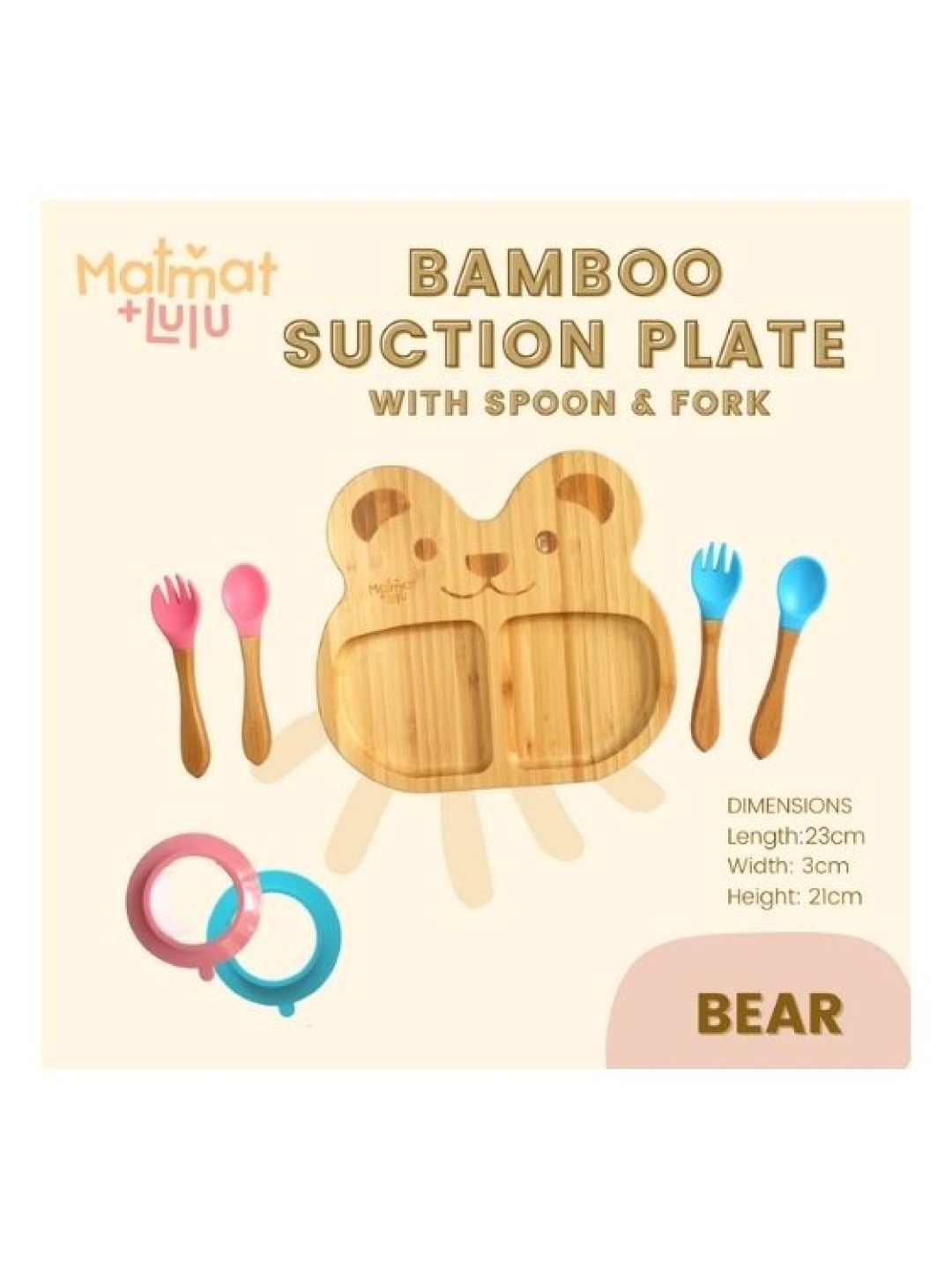 Matmat + Lulu Bear Premium Bamboo Plate (with Spoon and Fork) (No Color- Image 2)