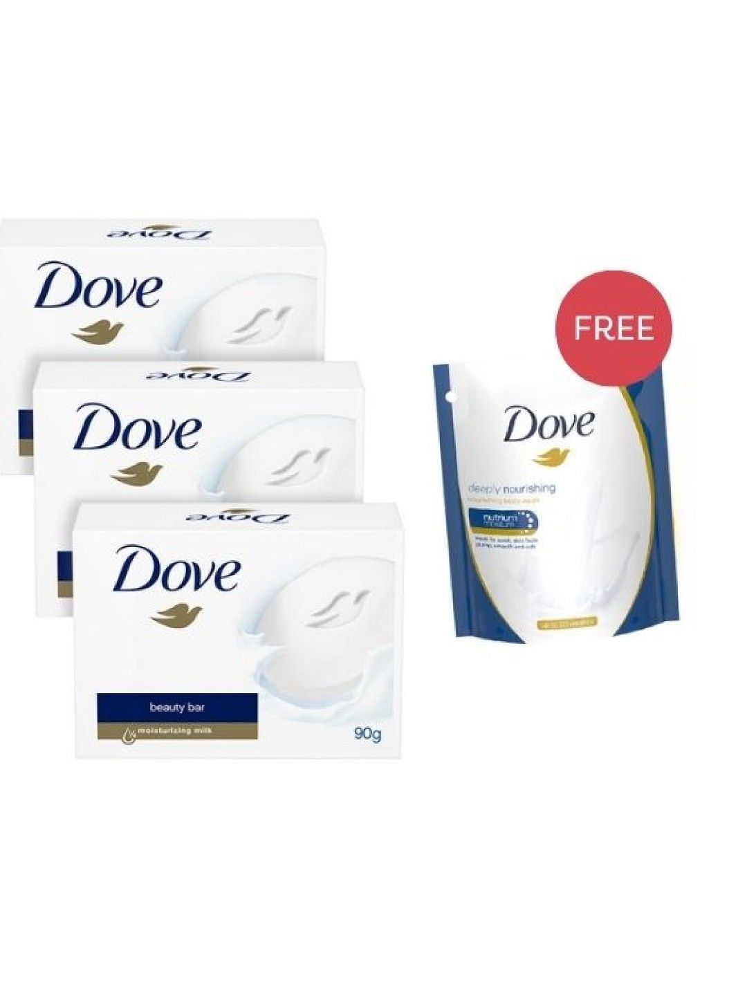 Dove Beauty Bar Regular (90g) x 3 + Free Body wash Mini (No Color- Image 1)