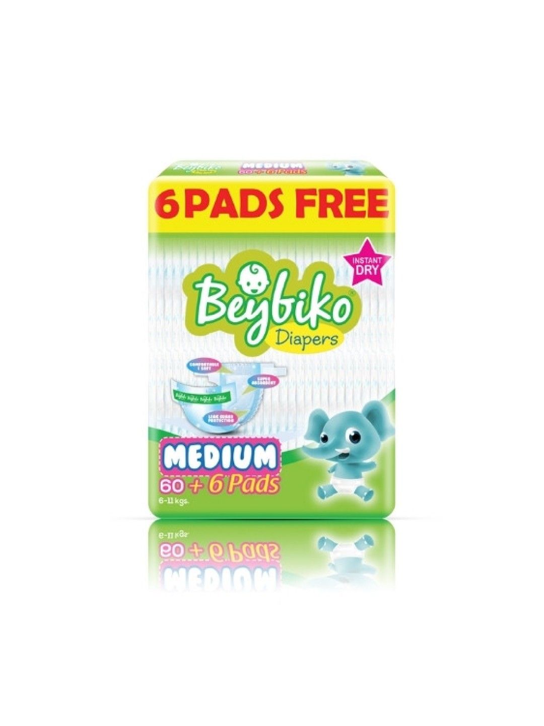 Beybiko Baby Diapers Jumbo Medium 60+6s (No Color- Image 1)