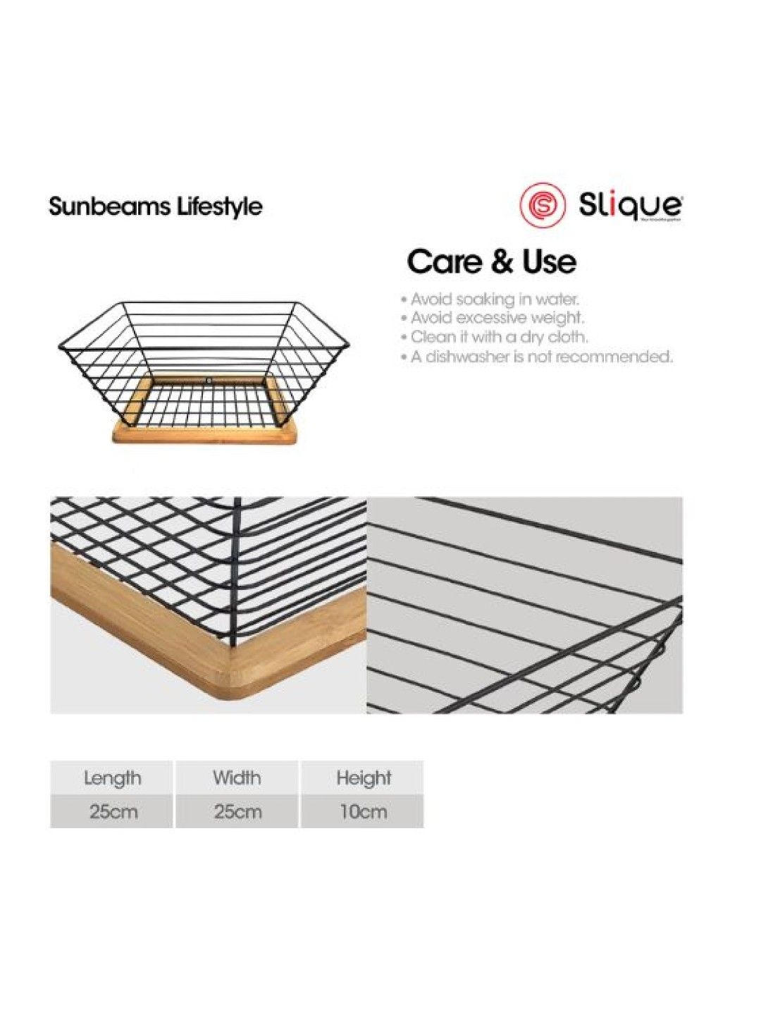 Sunbeams Lifestyle SLIQUE Premium Fruit Basket 25x25x10cm Bamboo Metal Wire Organizer (White- Image 2)
