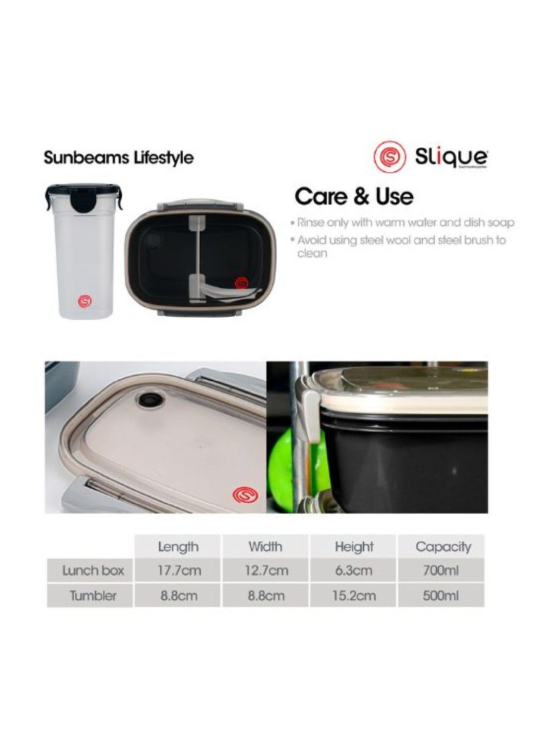 Sunbeams Lifestyle Slique Lunch Box 700ml & Tumbler 500ml (Set of 2) (Black- Image 2)