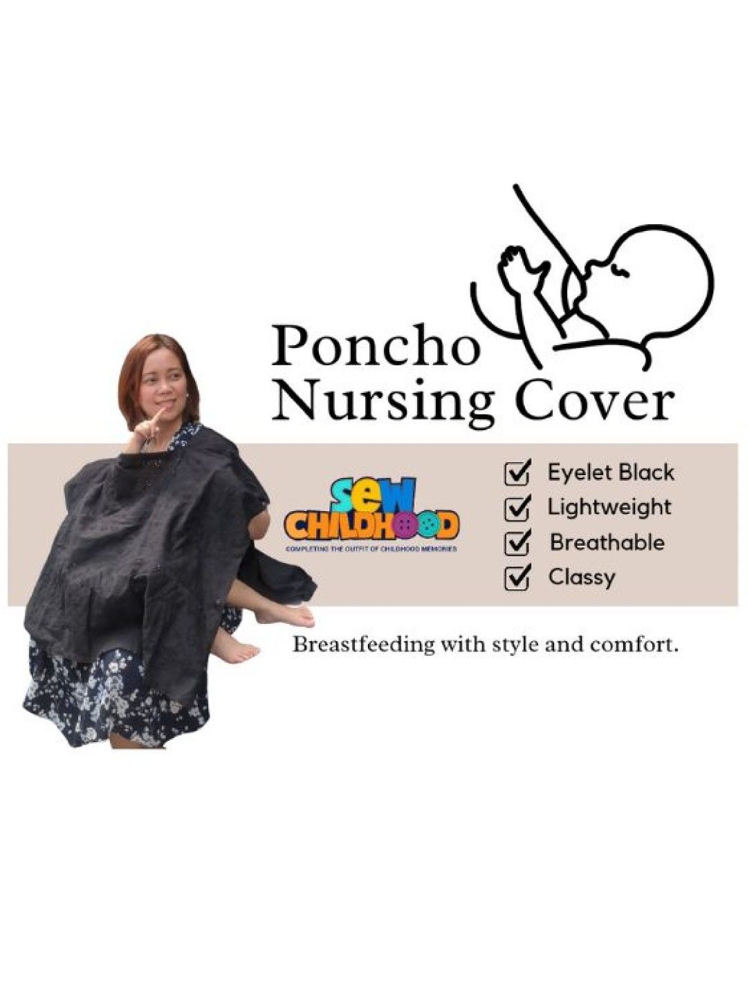 Sew Childhood Poncho Nursing Cover (Black- Image 3)