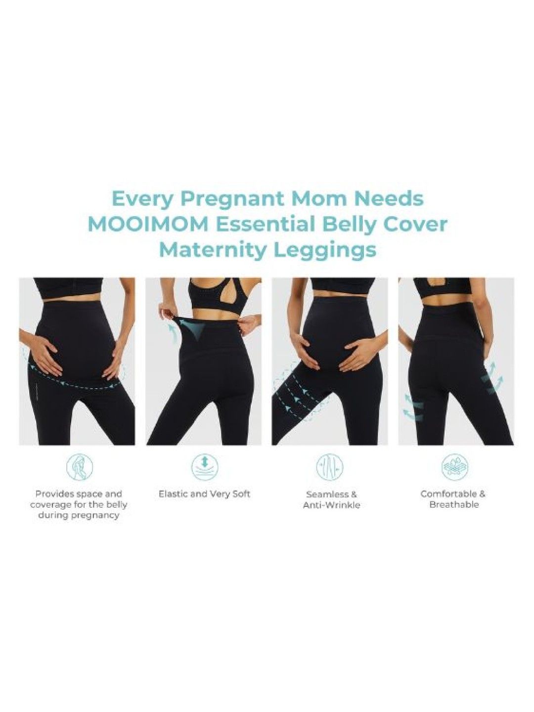 MOOIMOM Essential Belly Cover Maternity Leggings (Long) (Black- Image 4)