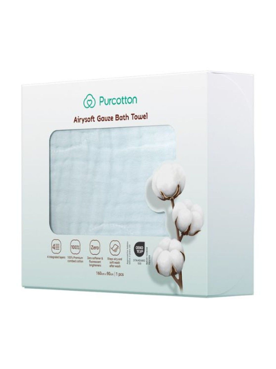 Purcotton Airysoft Gauze Bath Towel (Blue- Image 3)