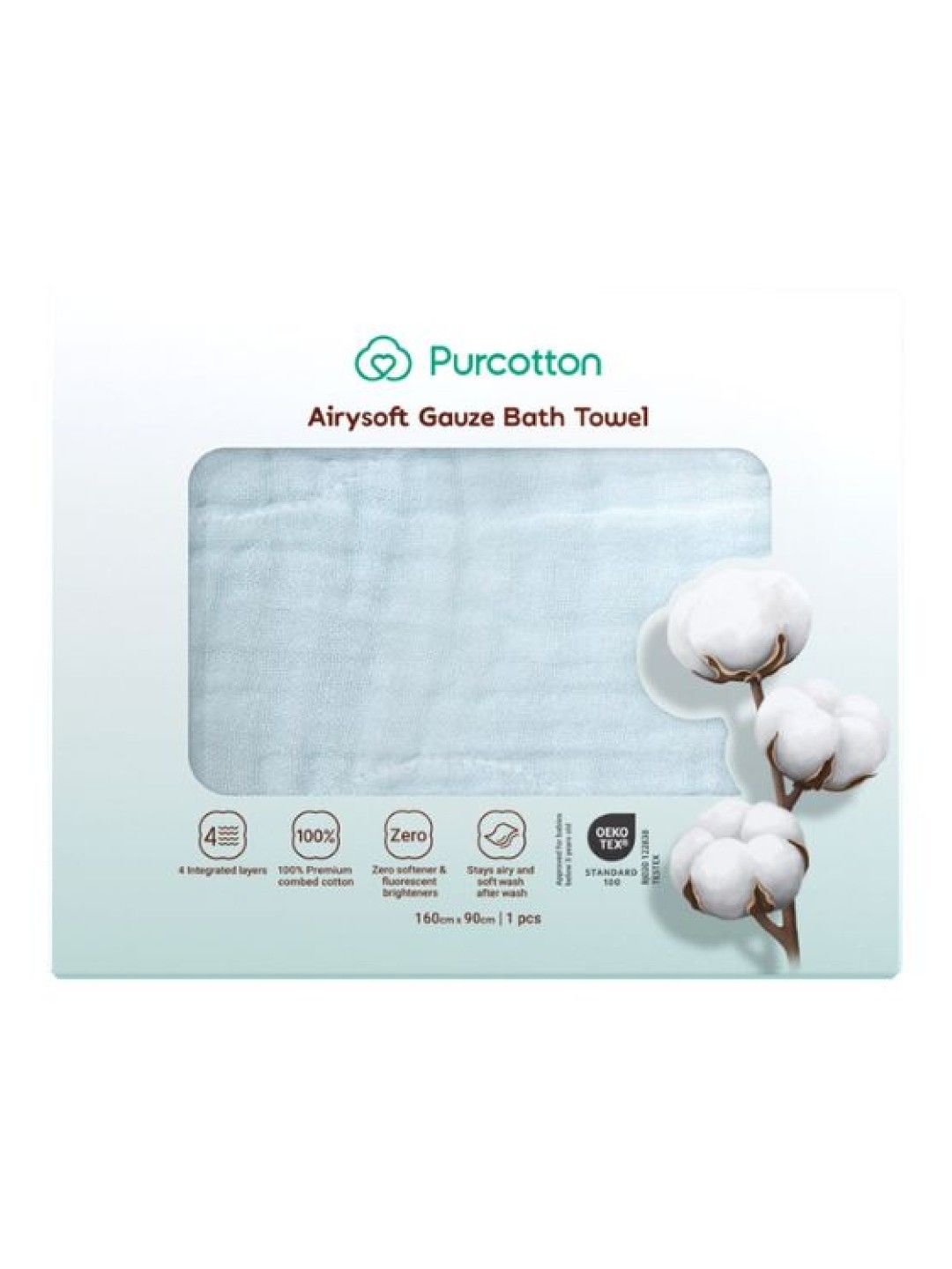 Purcotton Airysoft Gauze Bath Towel (Blue- Image 1)