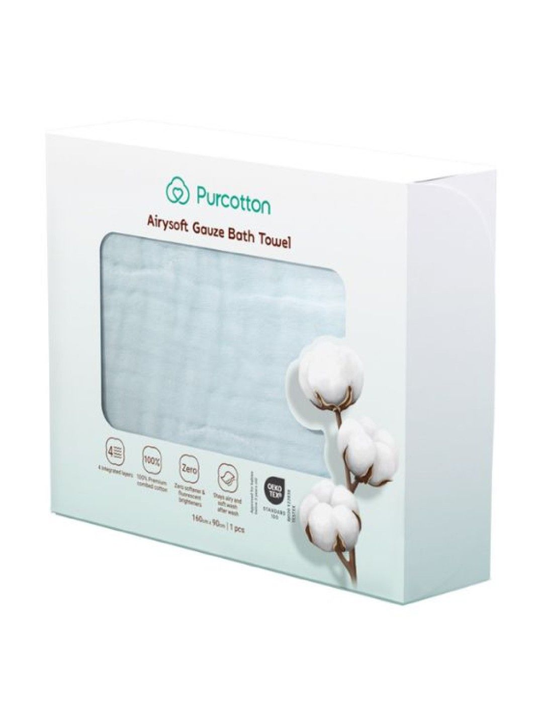Purcotton Airysoft Gauze Bath Towel (Blue- Image 2)