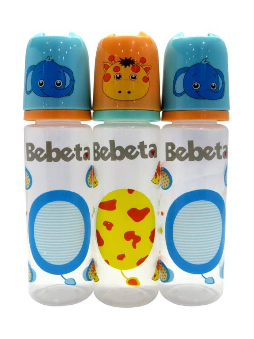 Bebeta Feeding Bottle with Character Hood & Silicone Nipple Reg Neck (9oz) - 3 pcs (Blue- Image 1)