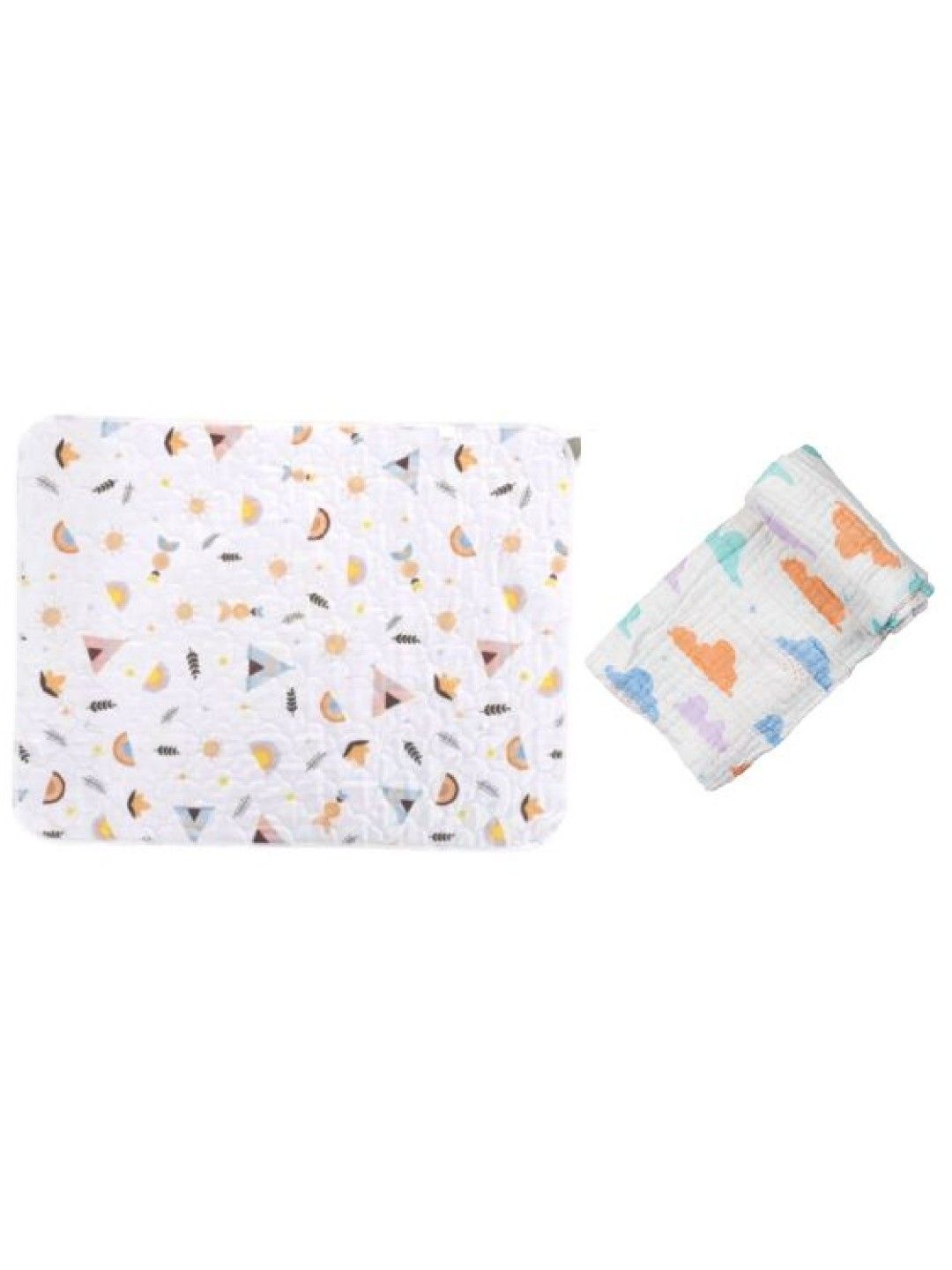 Swaddies PH [Bundle] Boho Original Bedmat + Multi-purpose Muslin Cloth (Colorful Clouds)