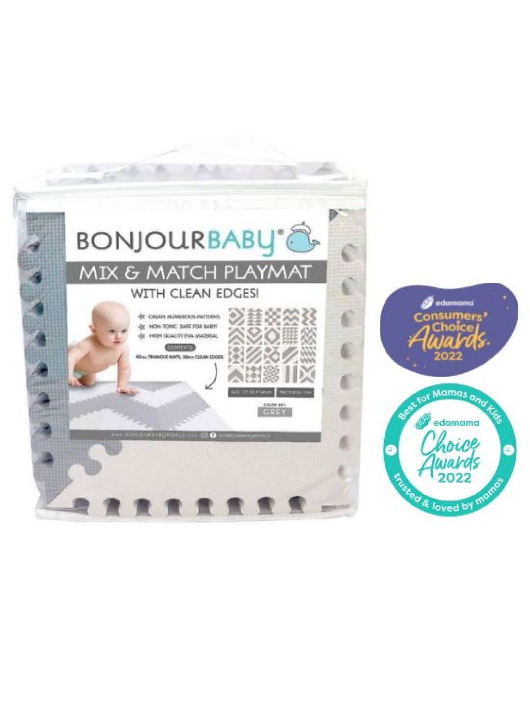 Bonjour Baby Mix and Match Playmat (Grey- Image 1)