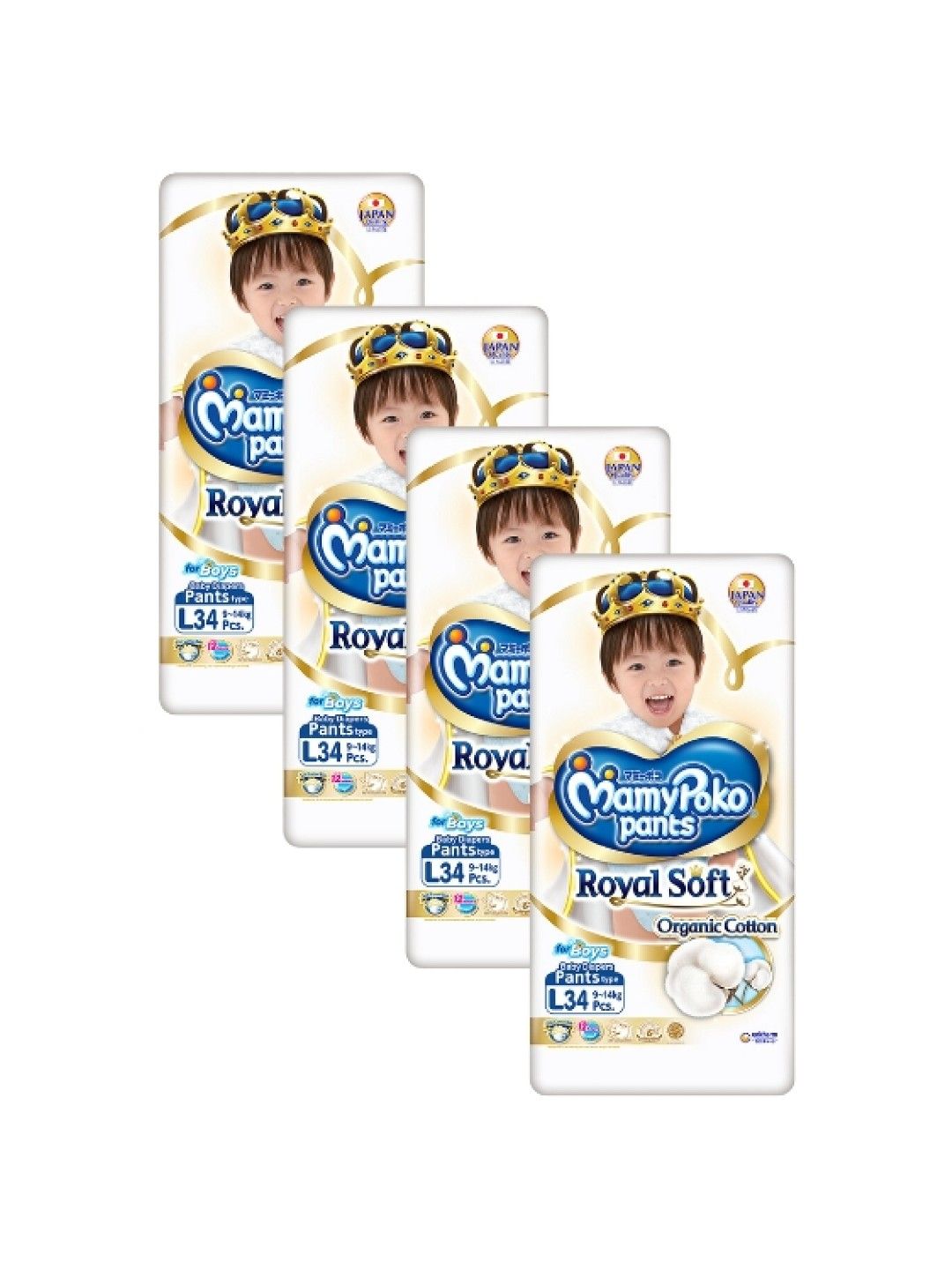MamyPoko Royal Soft Organic Diaper Pants Boy Large 34s x 4 packs (136 pcs) (No Color- Image 1)