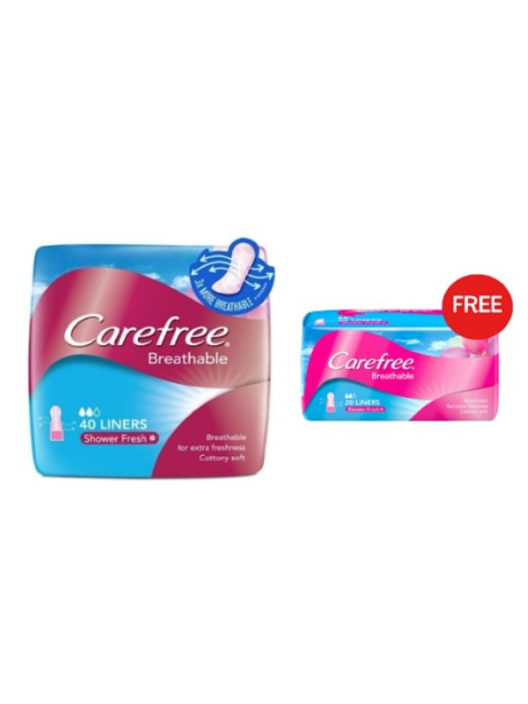 Carefree Breathable Panty Liners (40s) + FREE 20s