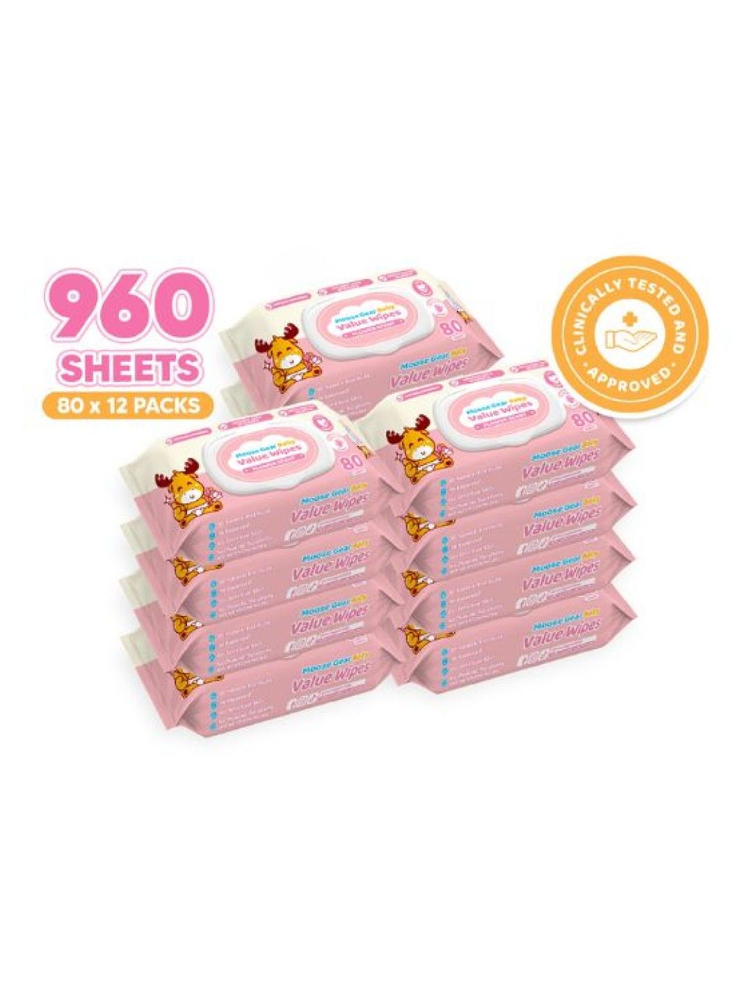 Moose Gear Baby Value Wipes (Flower Scent)80 Tender Sheetsx12 Pack New Lite Wet Wipes for Babies (No Color- Image 1)