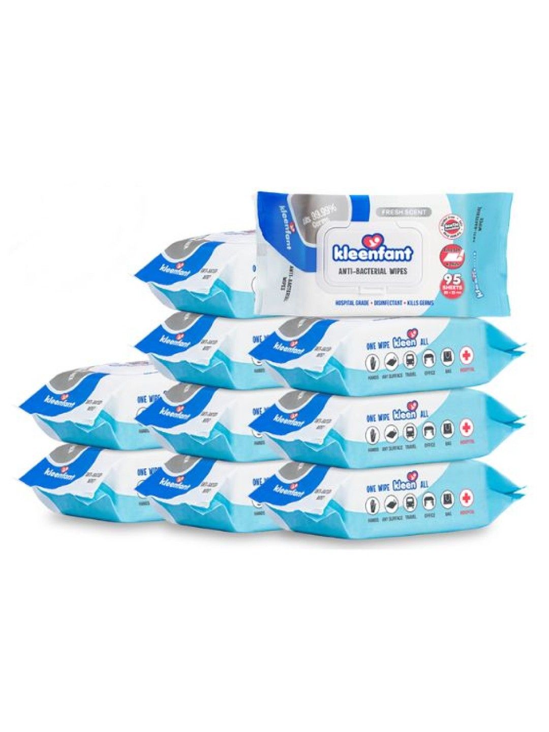 Kleenfant Fresh Scent Antibacterial Wipes (95 Sheets) Pack of 10 (No Color- Image 1)