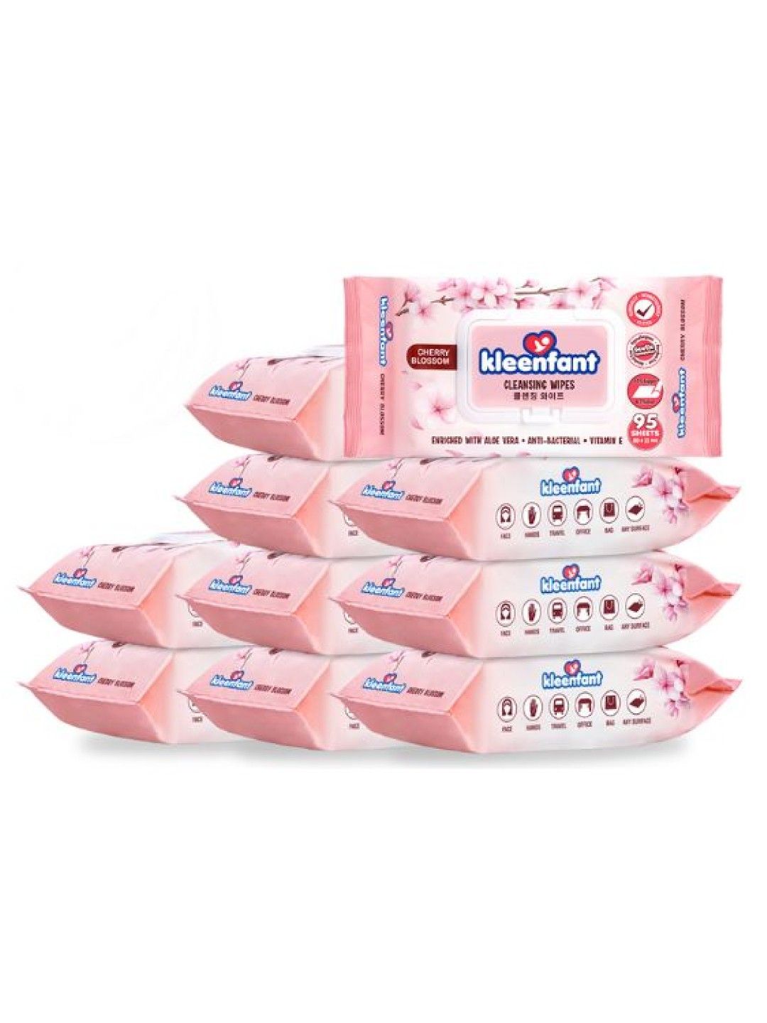 Kleenfant Cherry Blossom Scent Cleansing Wipes (95 Sheets) Pack of 10 (No Color- Image 1)