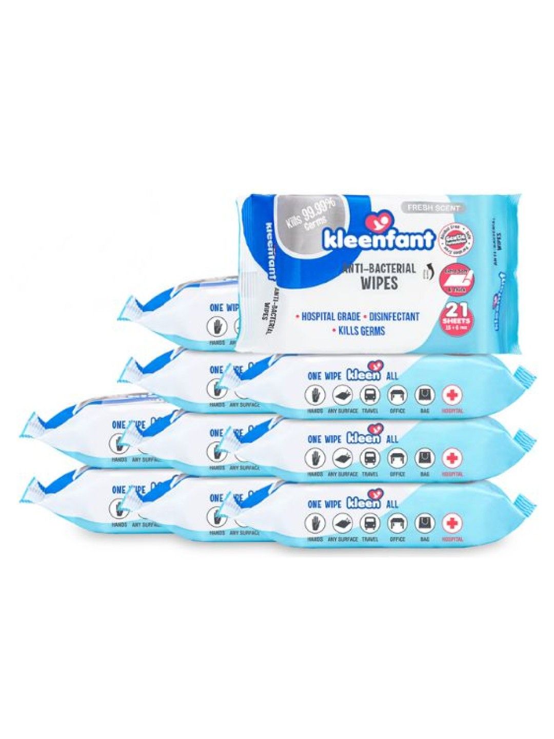 Kleenfant Fresh Scent Antibacterial Wipes (21 Sheets) Pack of 10 (No Color- Image 1)