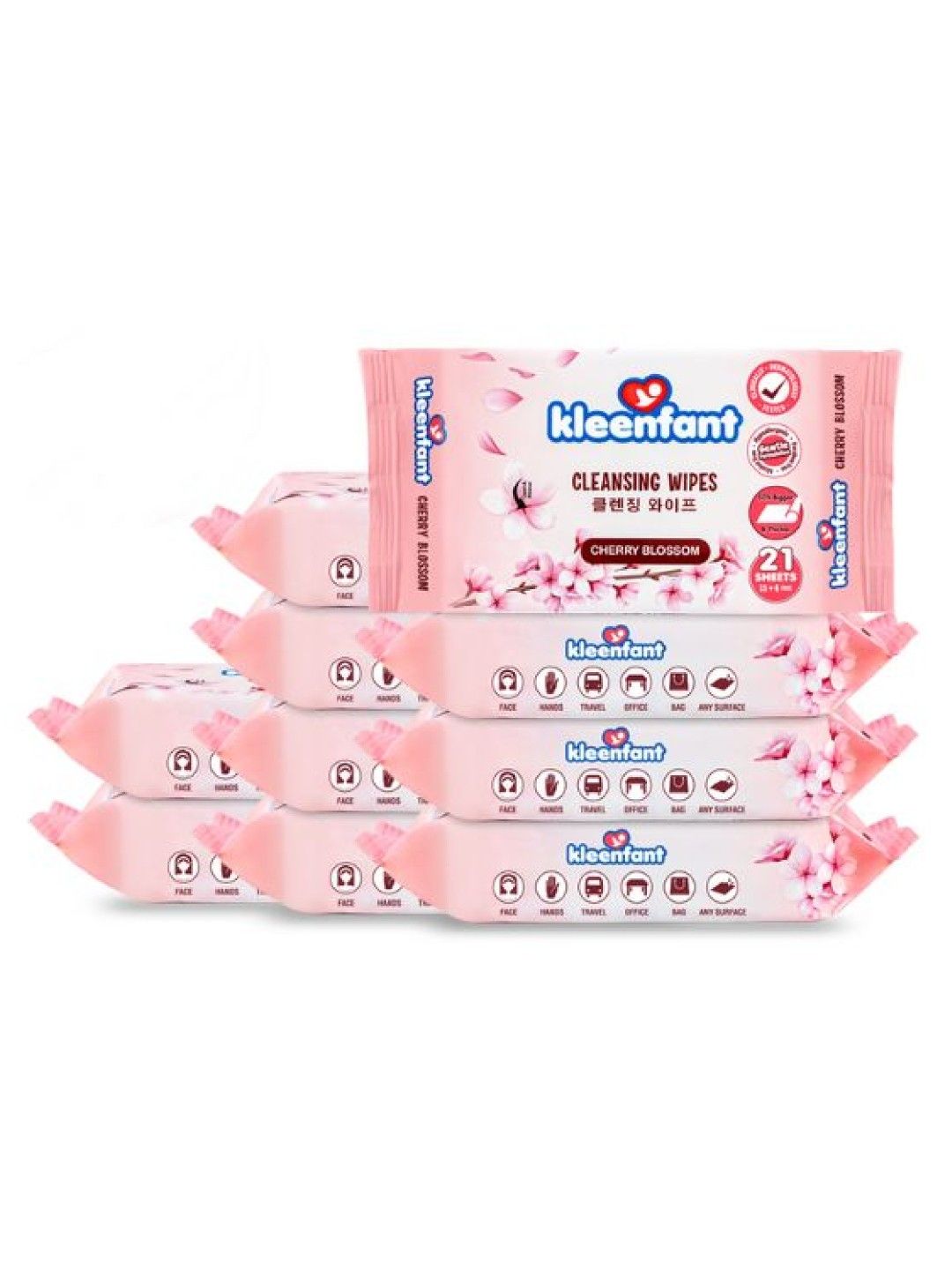 Kleenfant Cherry Blossom Scent Cleansing Wipes (21 Sheets) Pack of 10 (No Color- Image 1)