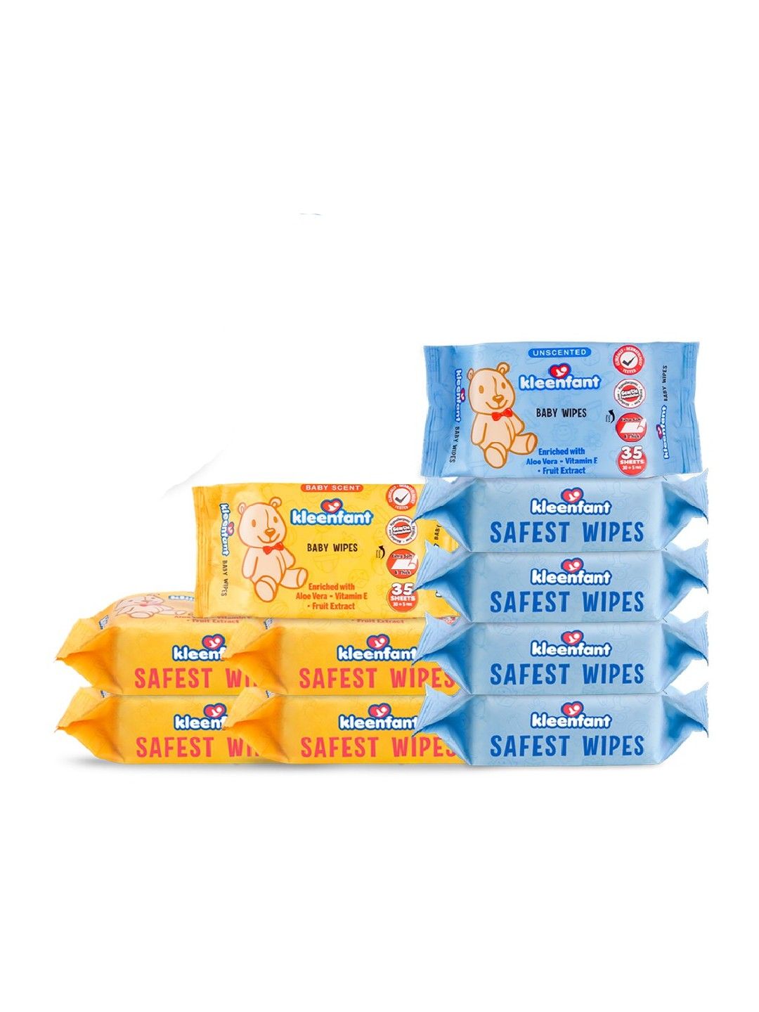 Kleenfant Unscented Baby Wipes (35s) + Baby Scent Scented Baby Wipes (35s) Pack of 10 (No Color- Image 1)