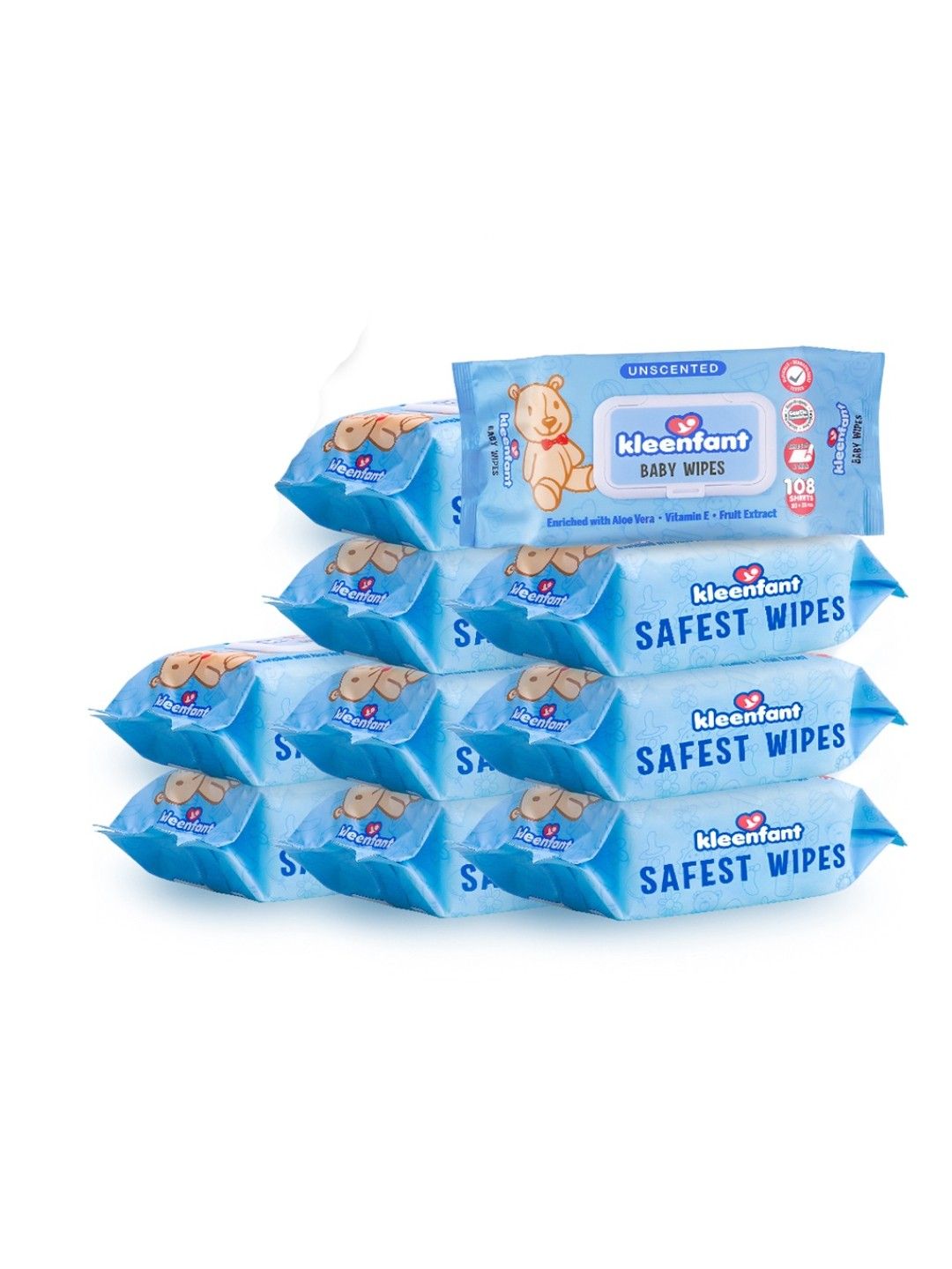 Kleenfant Unscented Baby Wipes (108 sheets) Pack of 10 (No Color- Image 1)