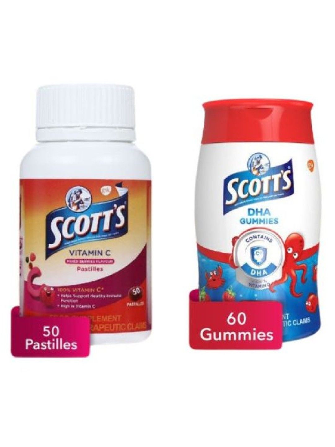Scott's Vitamin C Pastilles Mixed Berries Flavour (50s) & DHA Gummies Strawberry (60s)