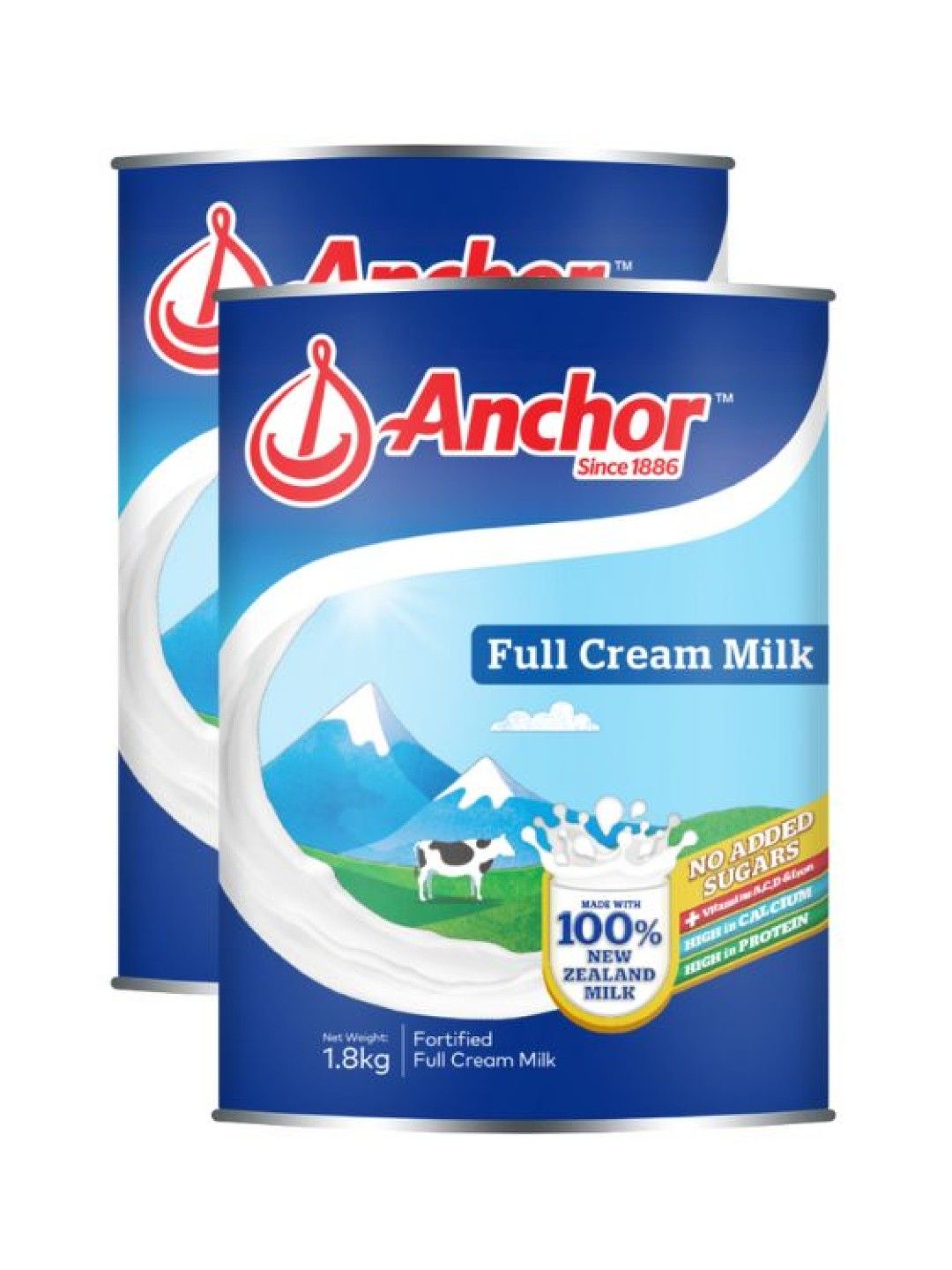 Anchor Full Cream Milk Powder Plain (1.8kg) Bundle of 2