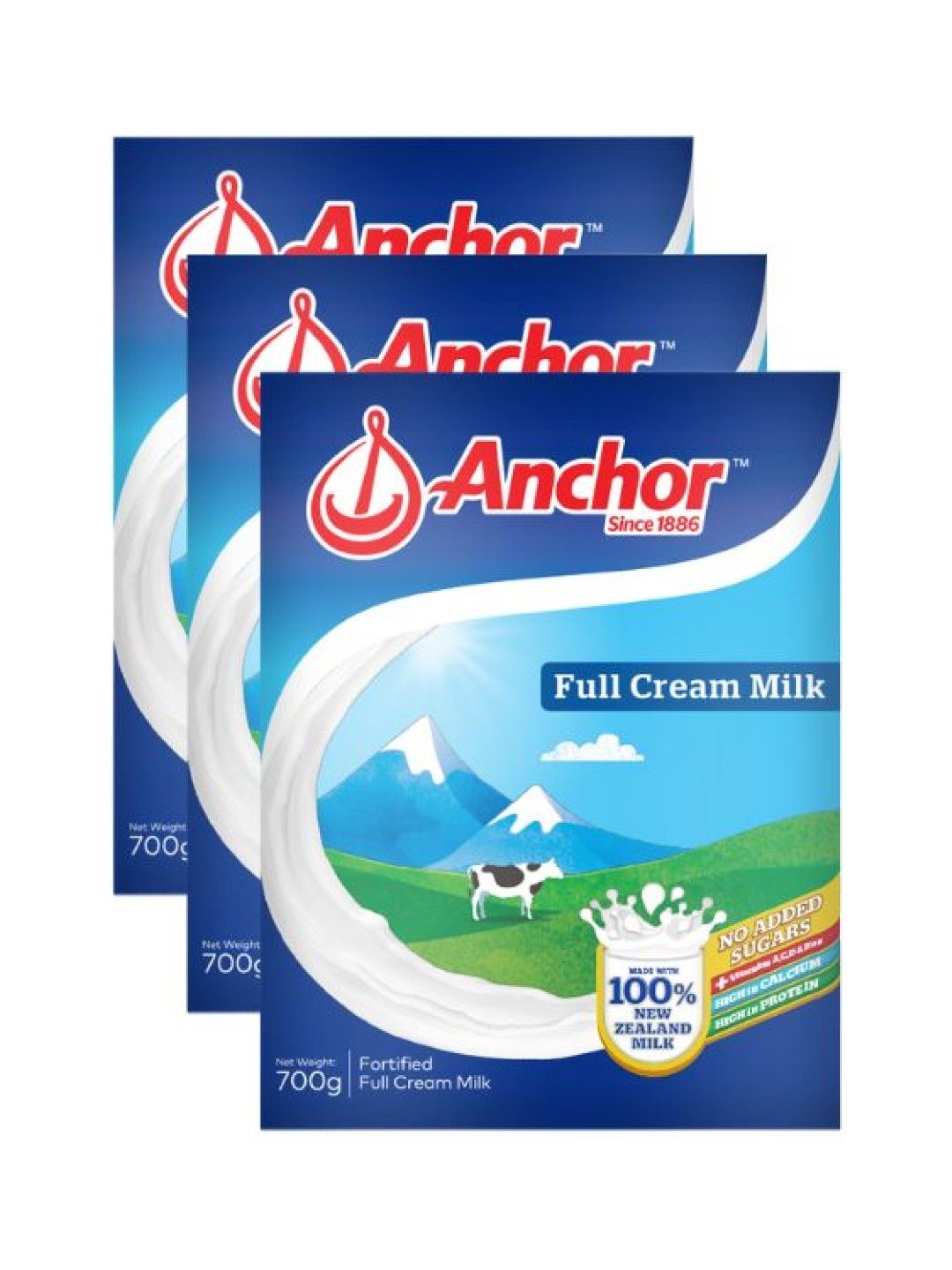 Anchor Full Cream Milk Powder Plain (700g) Bundle of 3 (No Color- Image 1)