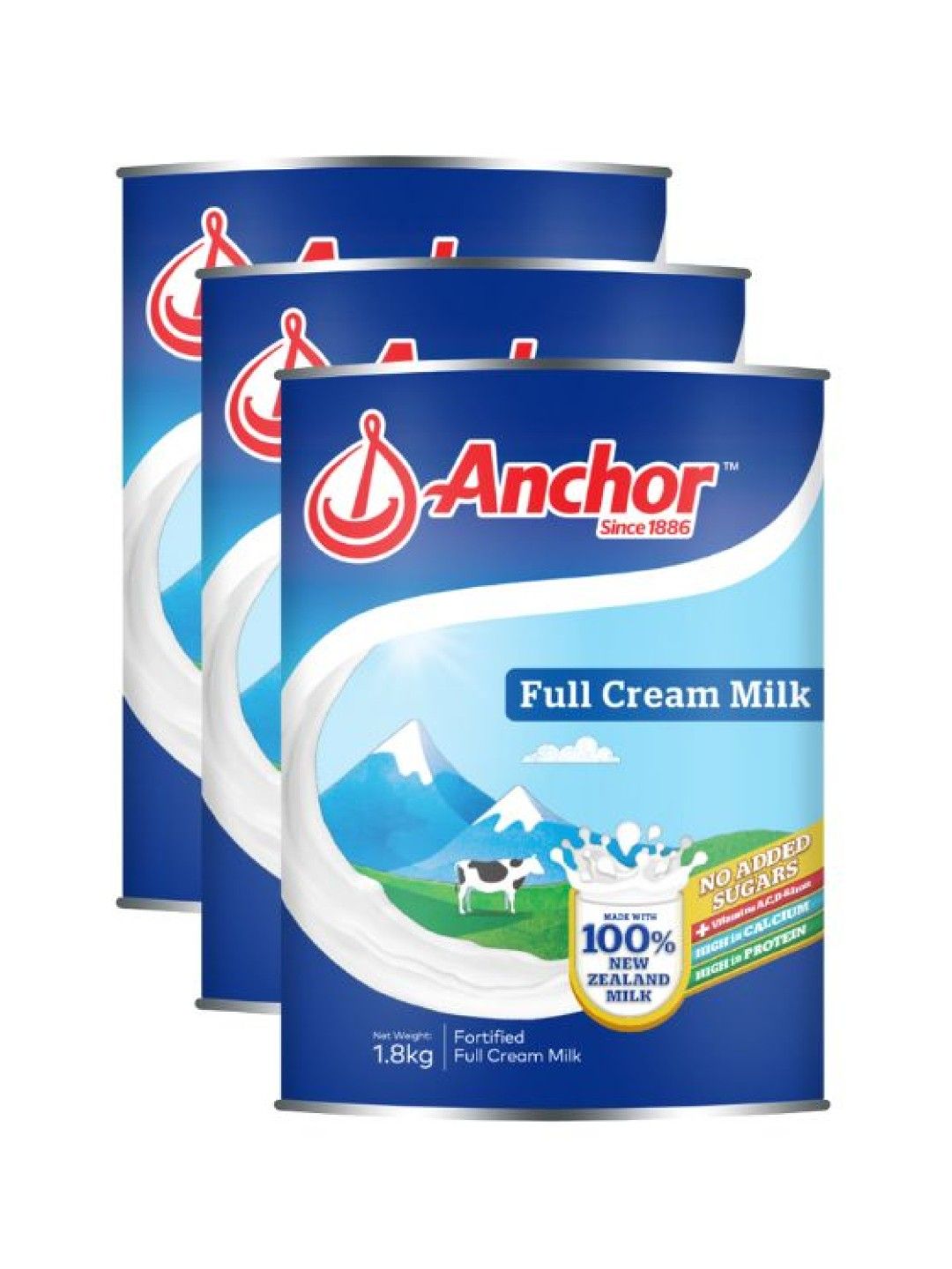 Anchor Full Cream Milk Powder Plain (1.8kg) Bundle of 3 (No Color- Image 1)