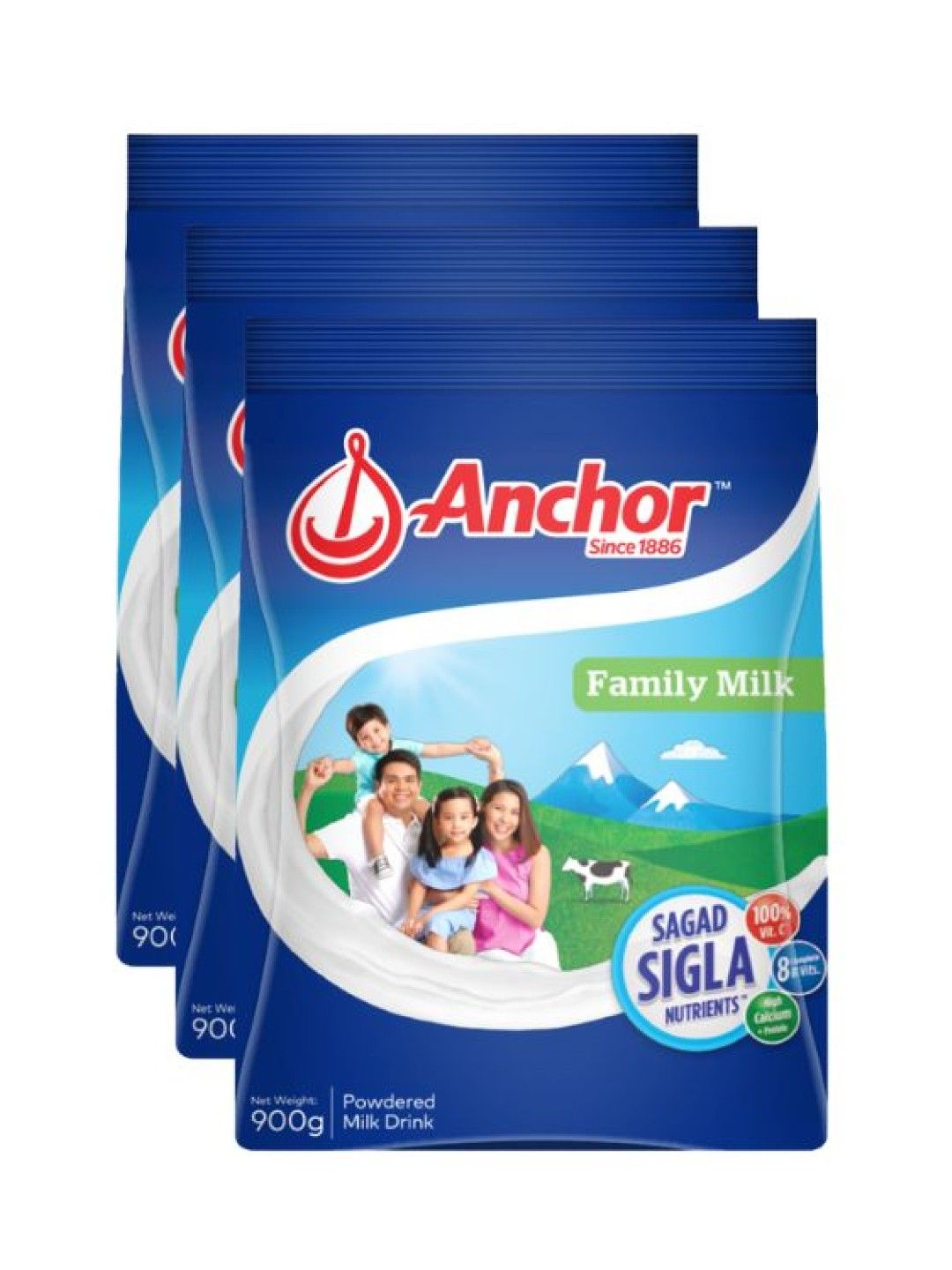 Anchor Family Milk Powder Plain (900g) Bundle of 3 (No Color- Image 1)