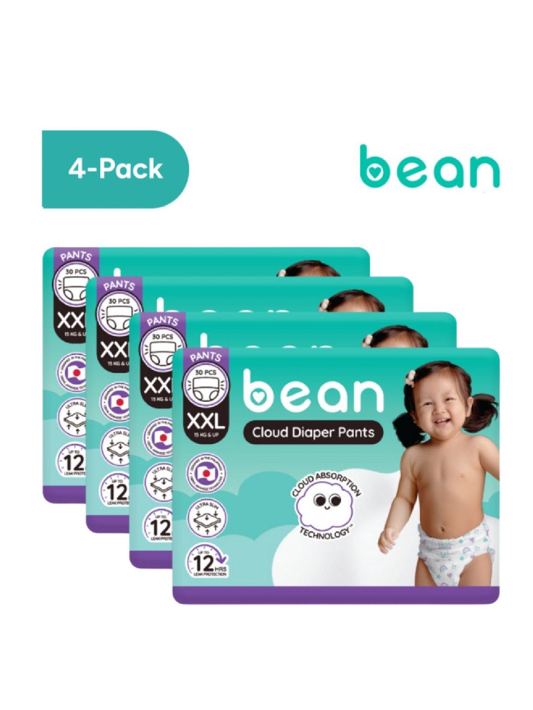 bean [Bundle of 4] Cloud Diaper Pants XXL (30s) - 120 pcs (No Color- Image 1)