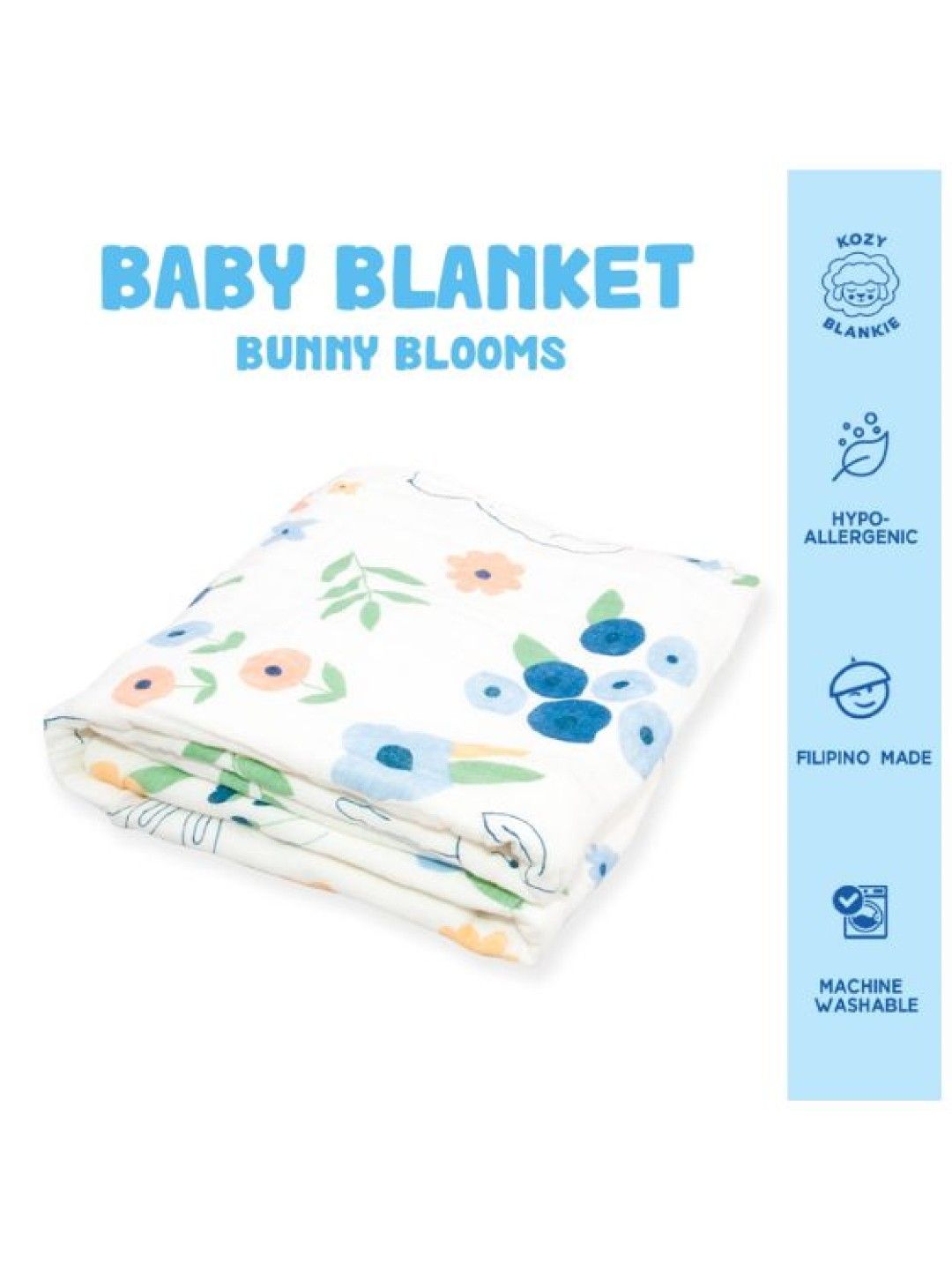 Kozy Blankie 100% Cotton Premium Multi-Purpose Muslin Cloth - Bunny Blooms (No Color- Image 2)