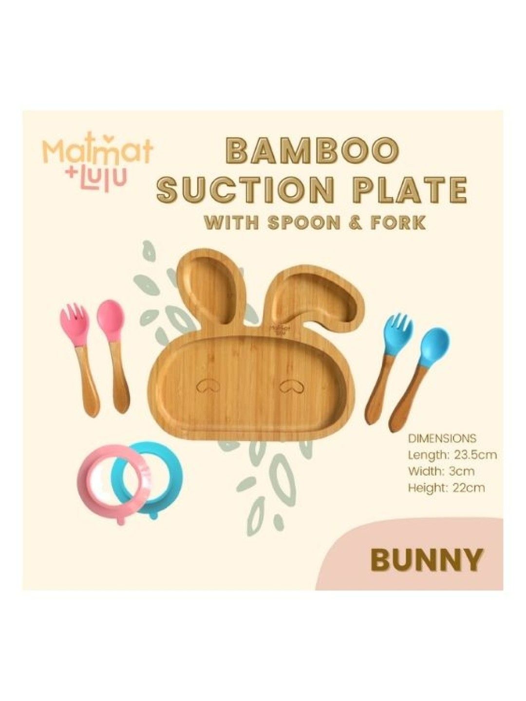 Matmat + Lulu Bunny Premium Bamboo Plate (with Spoon and Fork) (No Color- Image 2)