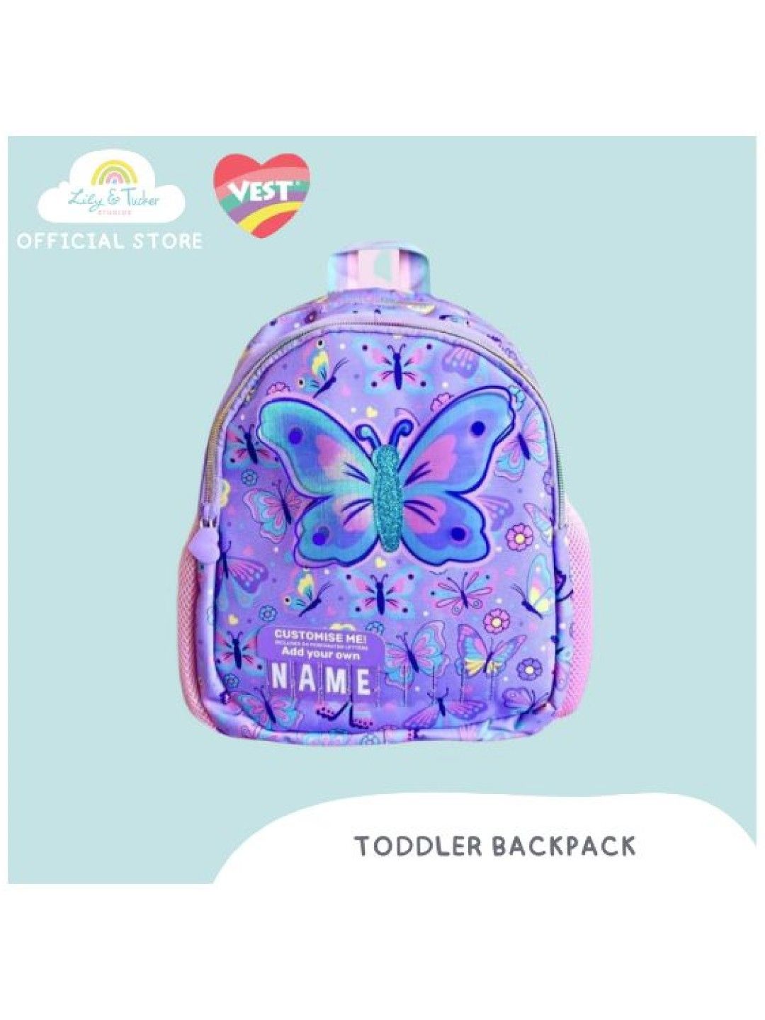 Lily and Tucker Vest 12” Kids Backpack with DIY Personalized Name - Butterfly (No Color- Image 2)