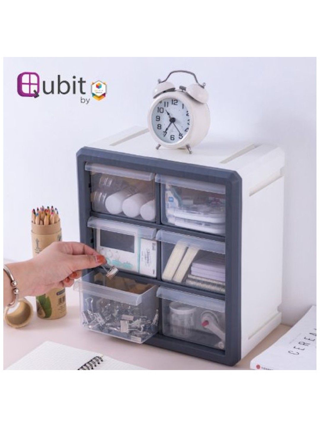 Qubit Hexa2 Cube Storage Box (Grey + White- Image 2)