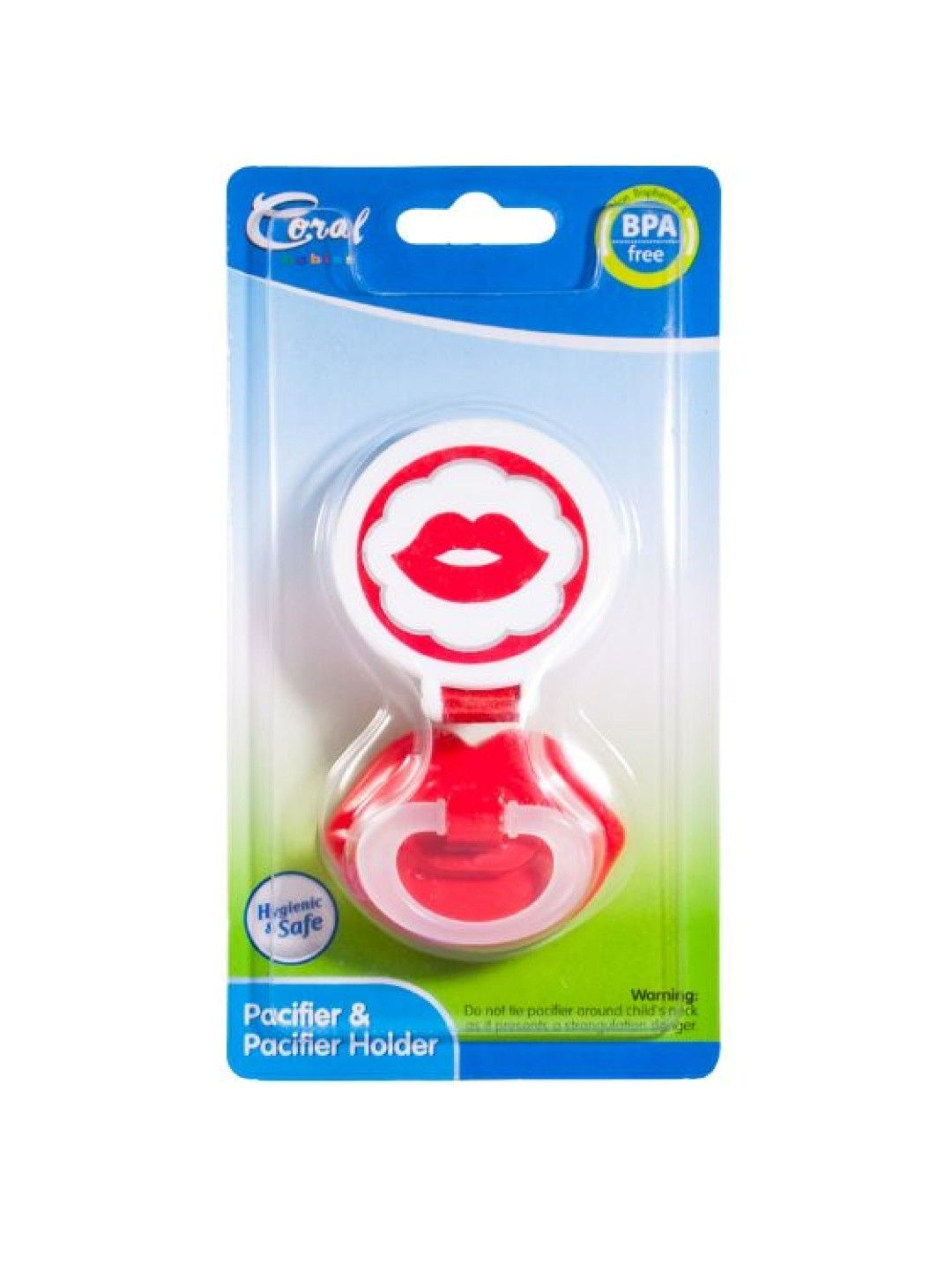 Coral Babies Silicone Orthodontic Lips Pacifier with Holder and Cover (Red- Image 1)