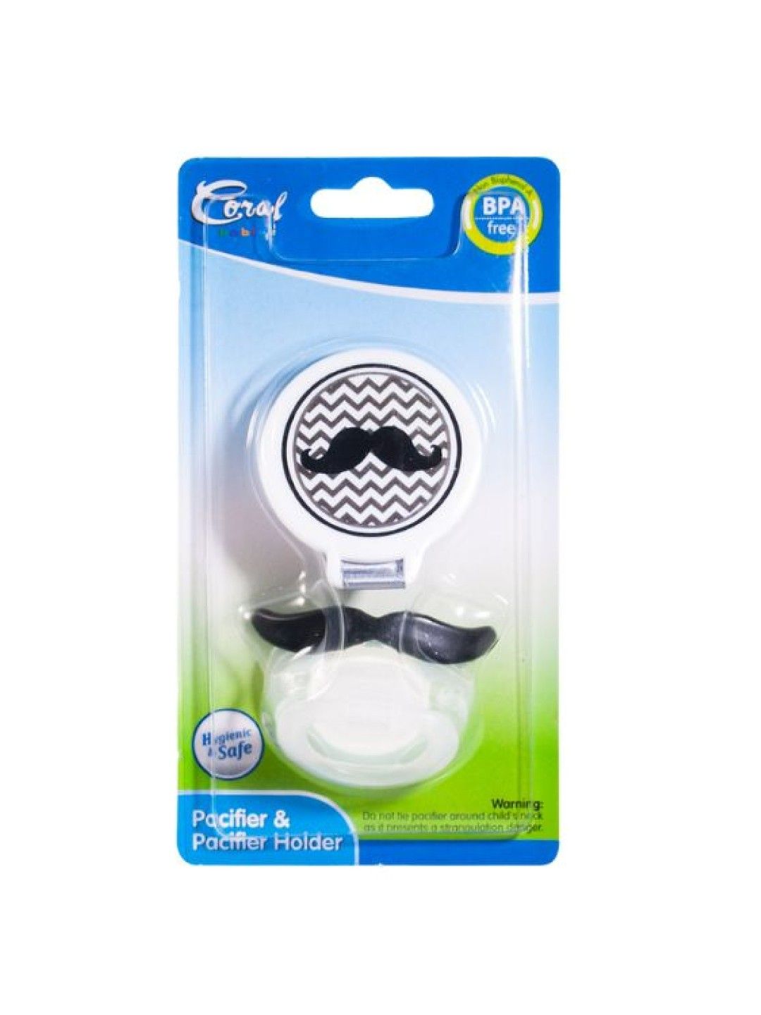 Coral Babies Silicone Orthodontic Mustache Pacifier with Holder and Cover