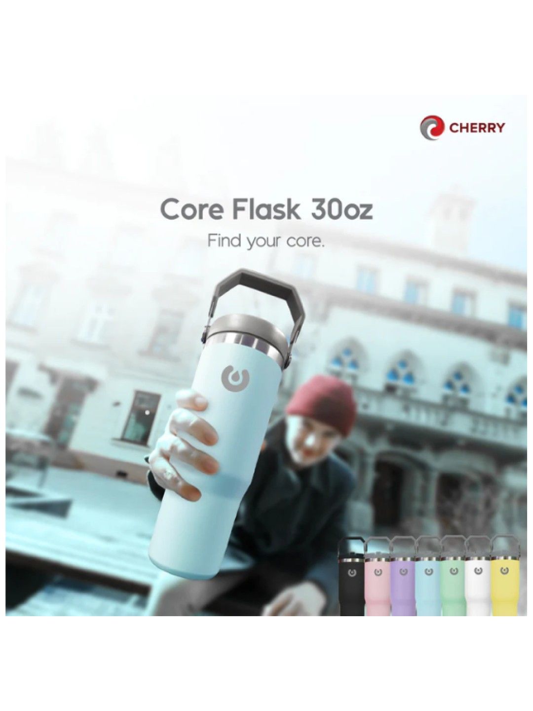 Cherry Core Flask 30oz (Light Blue- Image 3)