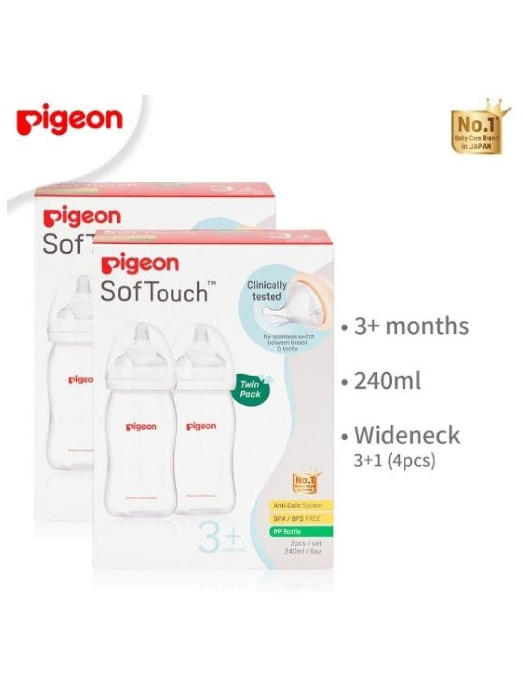 Pigeon PP Wideneck Bottle 3-pack + 1 FREE Bottle (240ml) (No Color- Image 3)