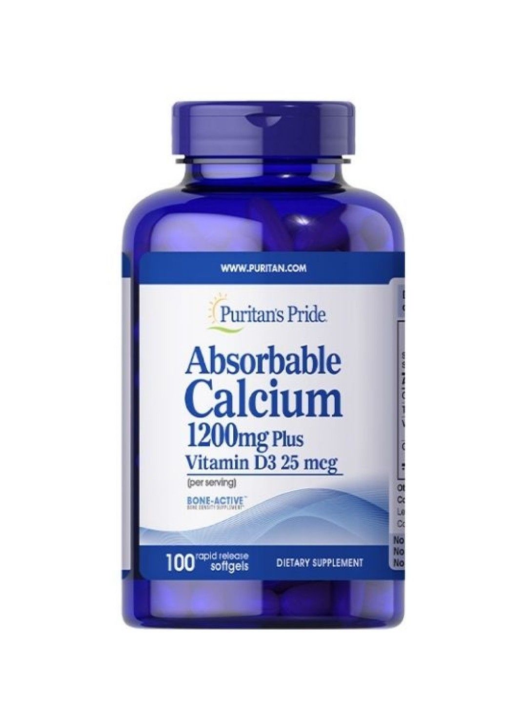 Puritan's Pride Calcium 1200mg Vitamin D3 1000iu (100 softgels) (No Color- Image 1)