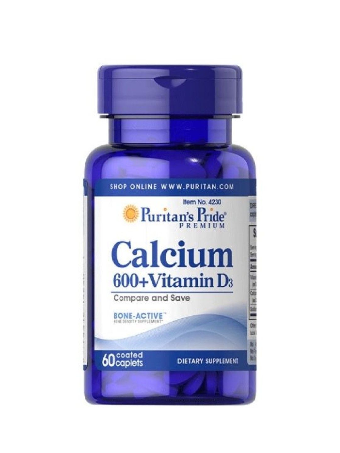 Puritan's Pride Calcium Carbonate 600 mg Vitamin D 250 iu (60 caplets)