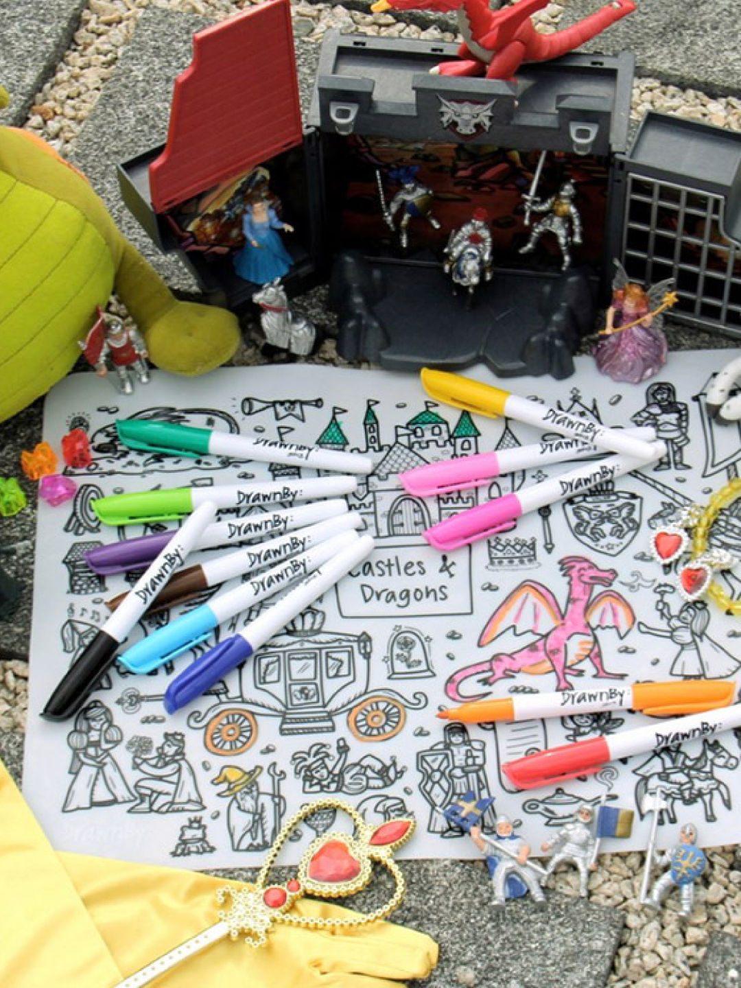 DrawnBy Castles & Dragons Washable Silicone Coloring Mat with Marker Set (No Color- Image 2)