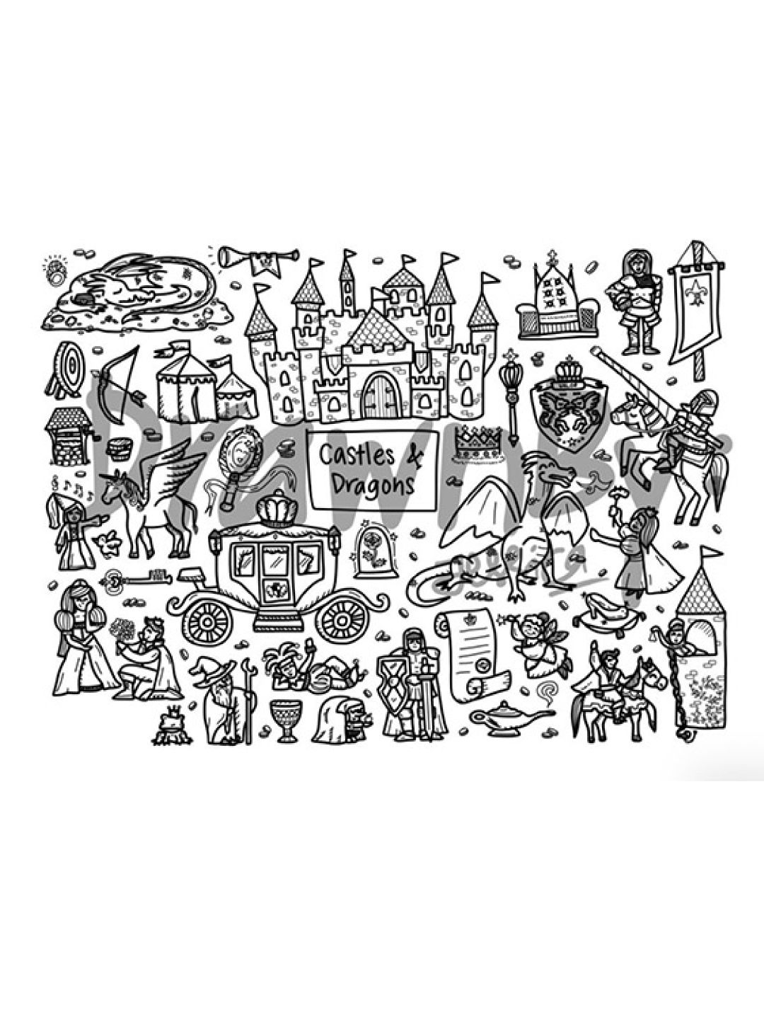 DrawnBy Castles & Dragons Washable Silicone Coloring Mat with Marker Set